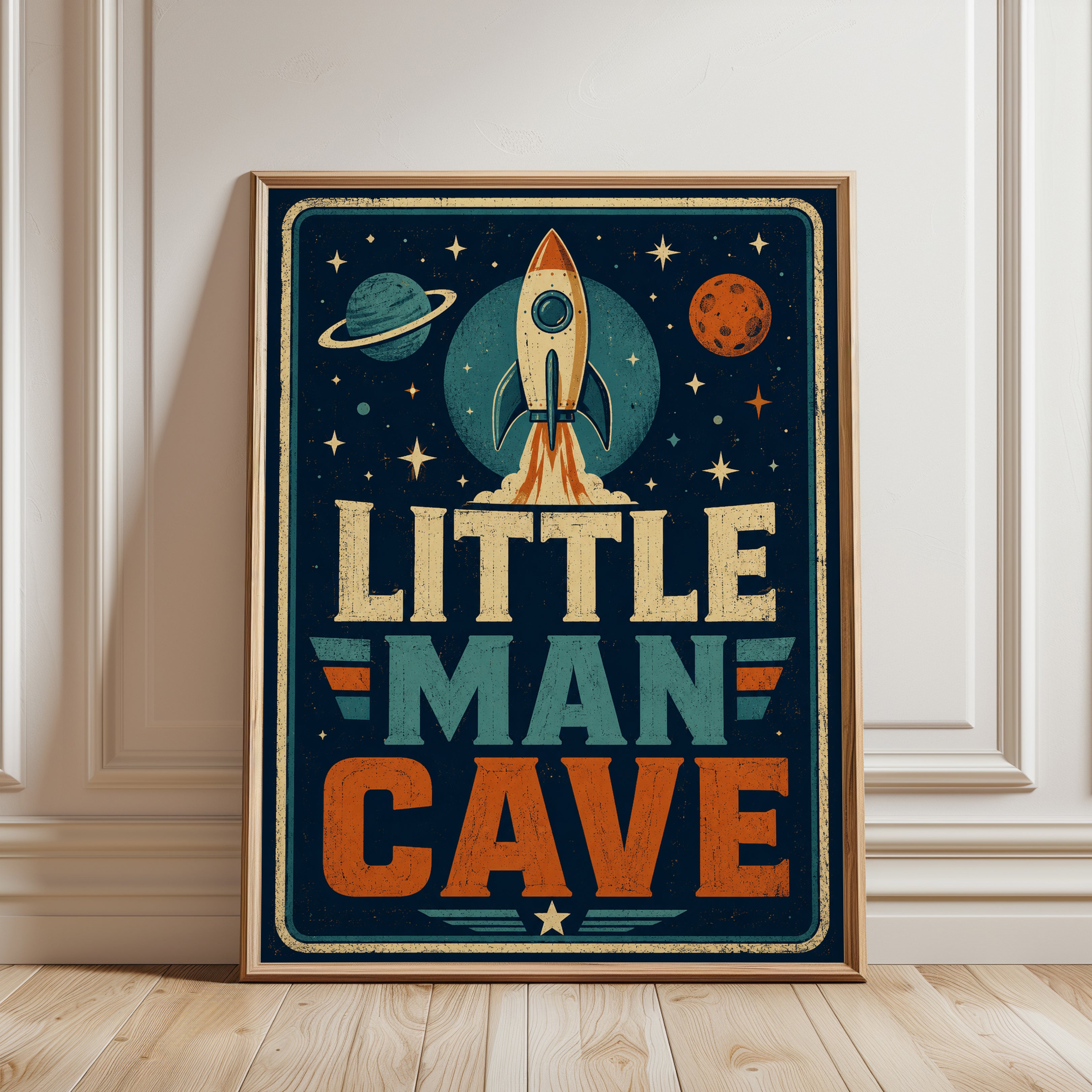 Space Nursery Wall Art – Rocket Ship Print - framed detail