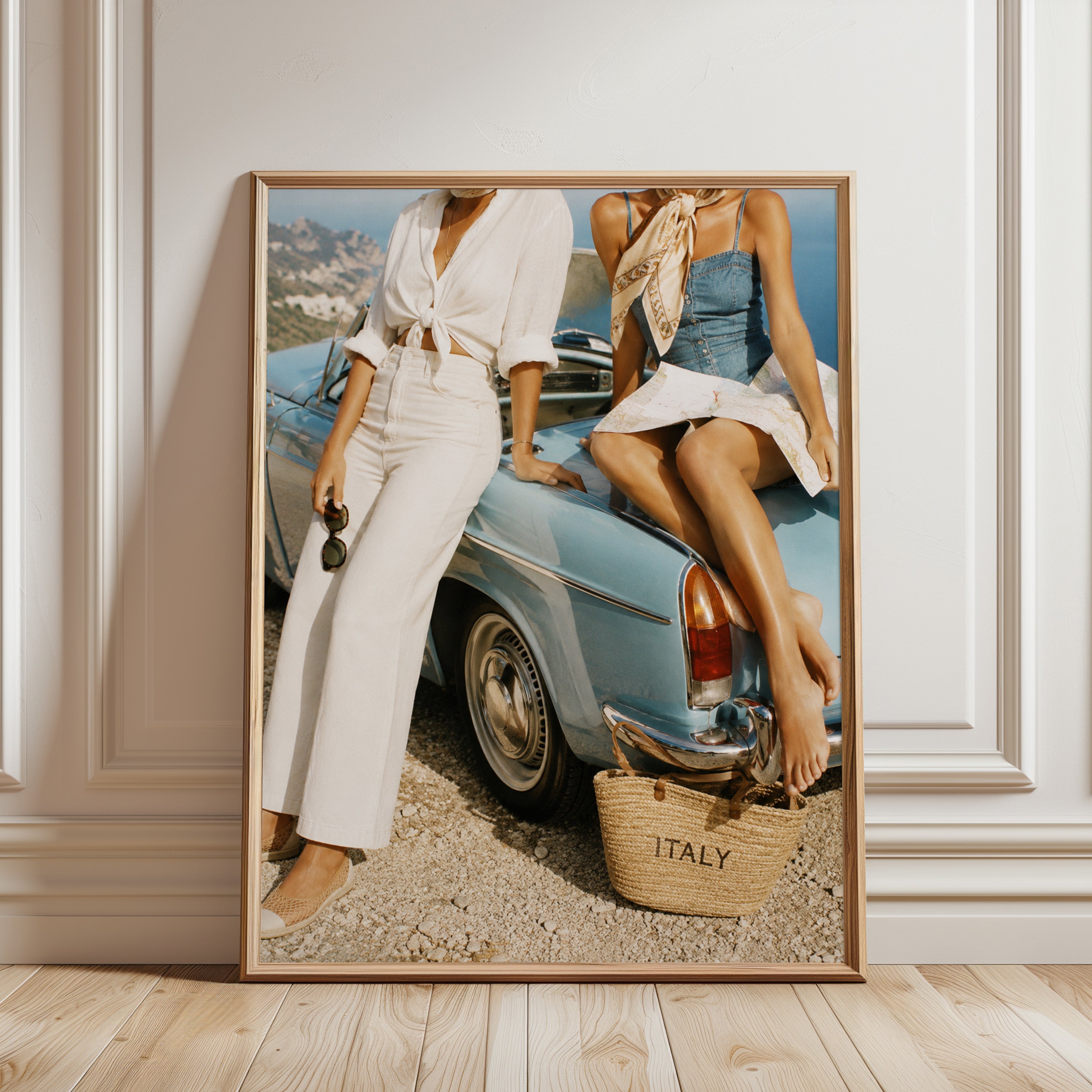 Italian Riviera Summer Style Print: Vintage Car Fashion Photography - framed detail