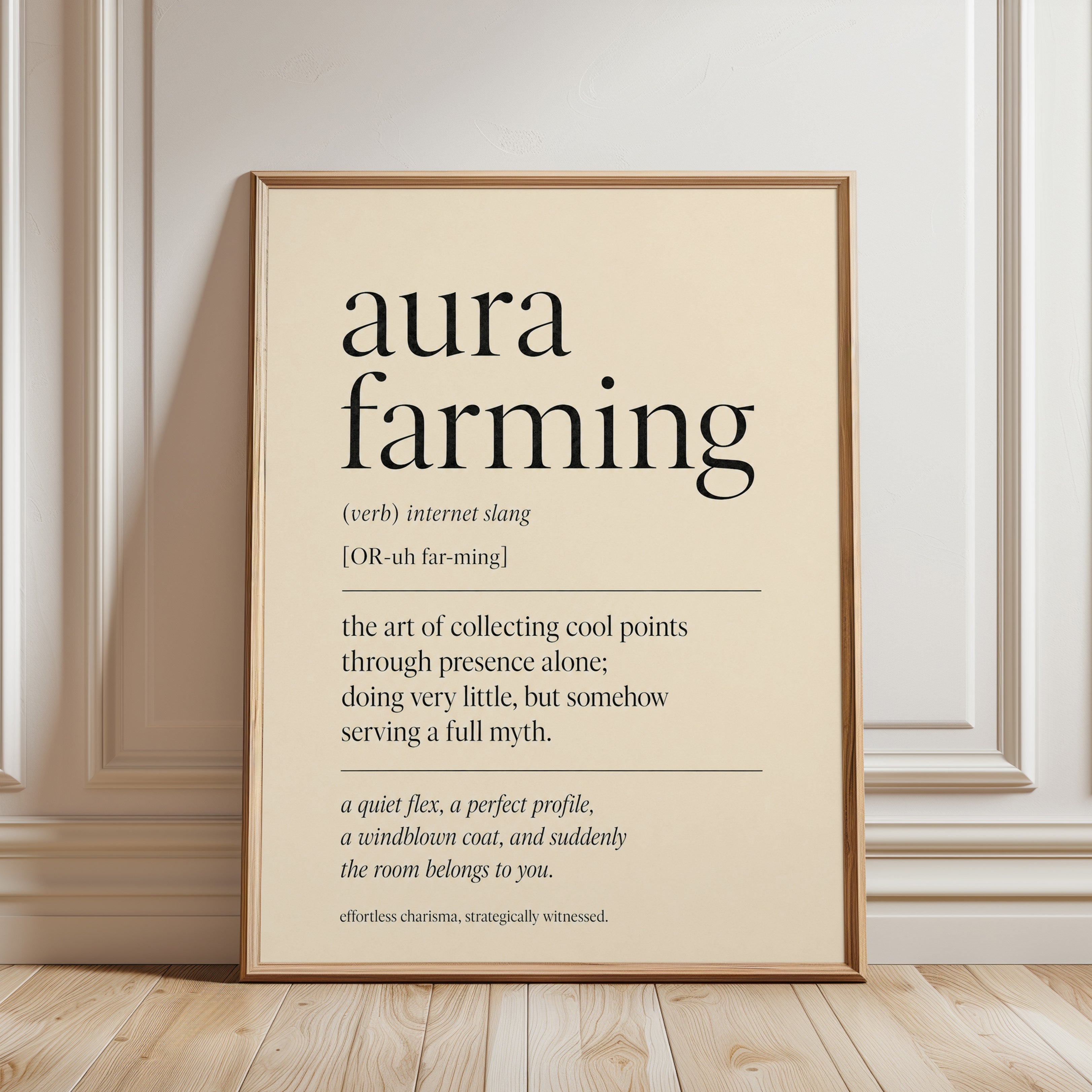 Aura Farming Definition Print: Modern Typography Wall Art - framed detail