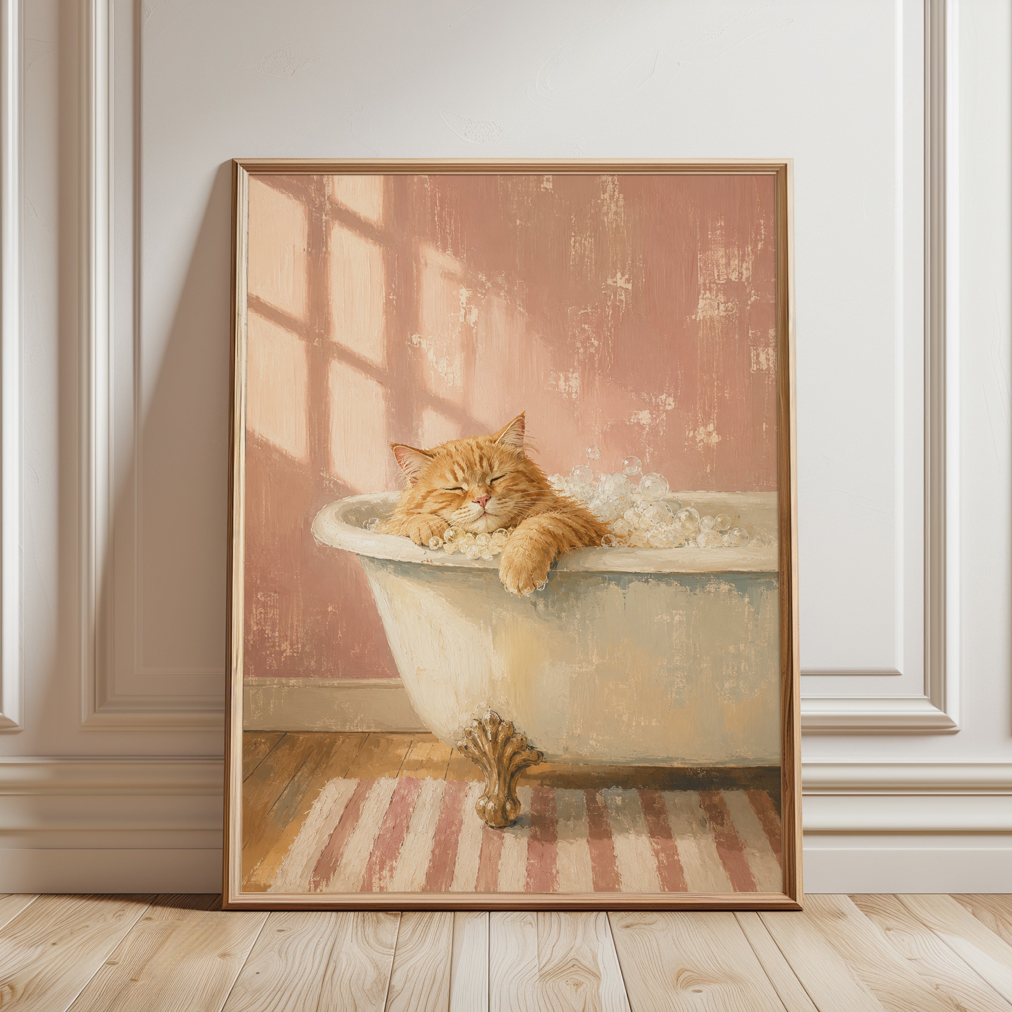 Cat Bathroom Wall Art - framed detail