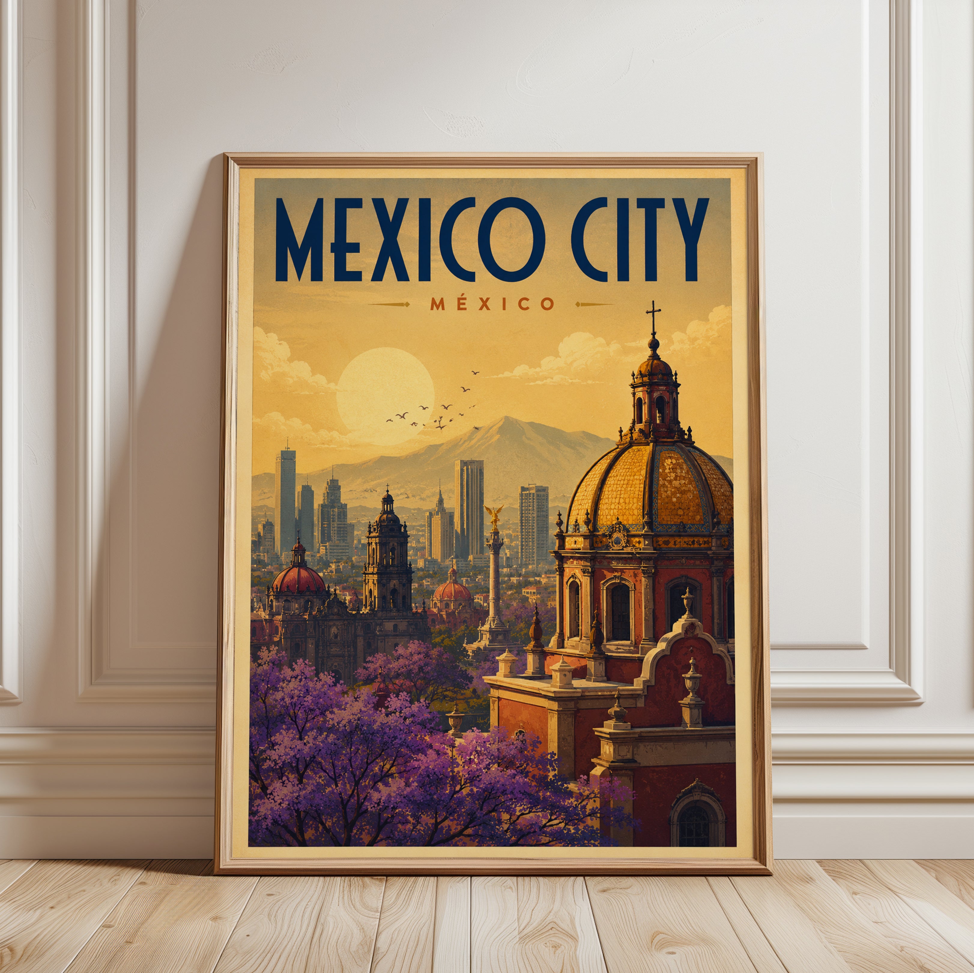 Mexico City Poster – Vintage Travel Print - framed detail