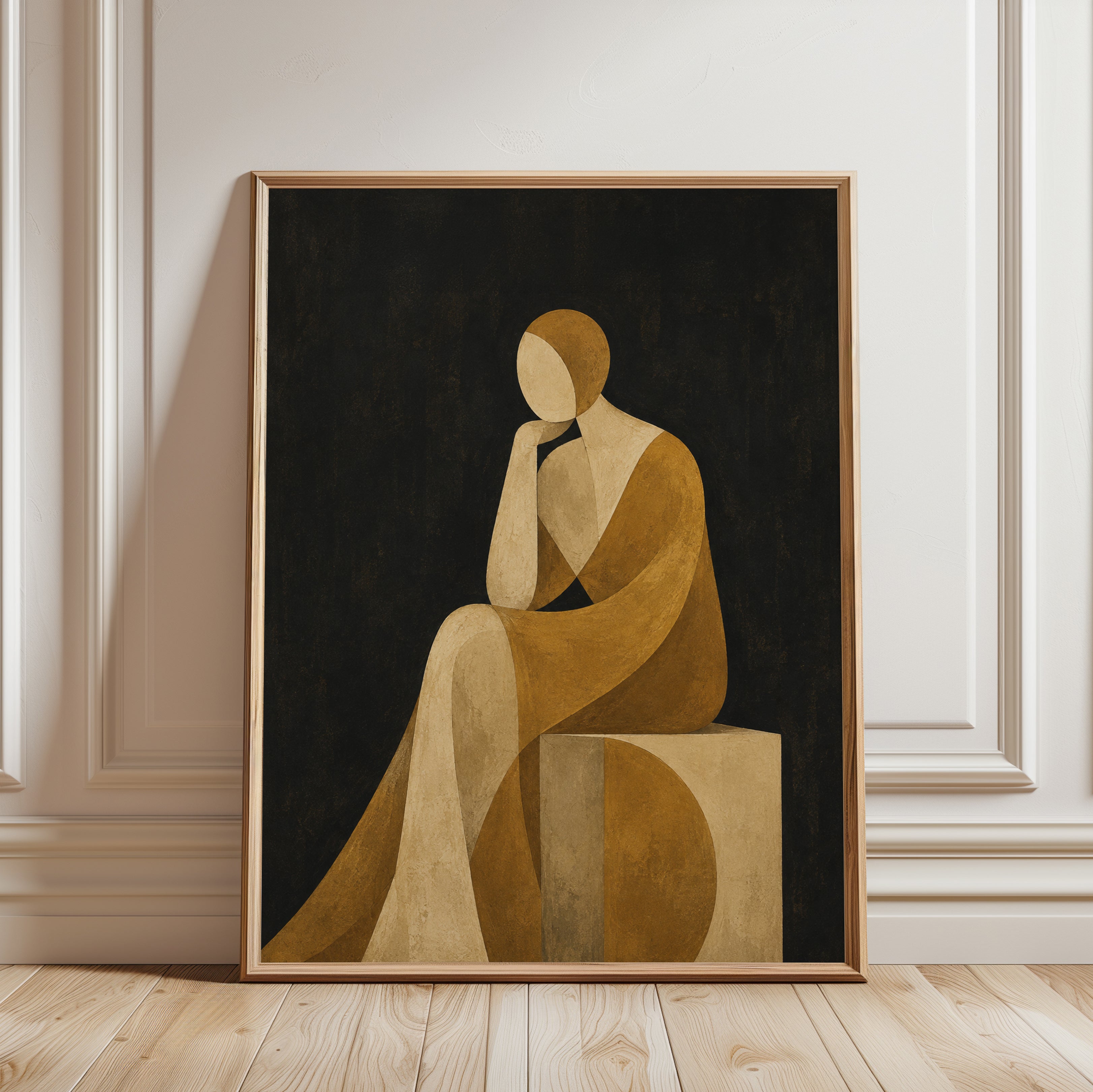 Abstract Figure Print – Geometric Woman Wall Art - framed detail
