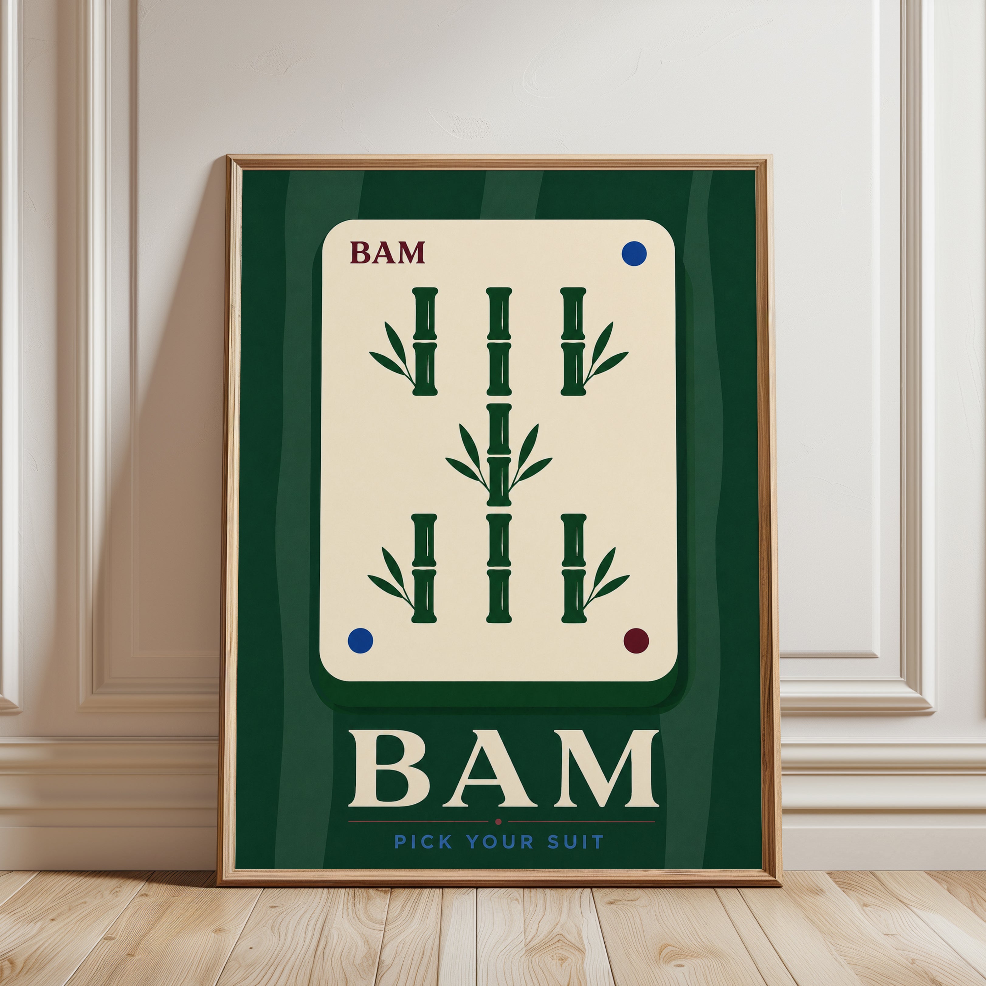 Mahjong Wall Art – Bamboo Tile Print - framed detail