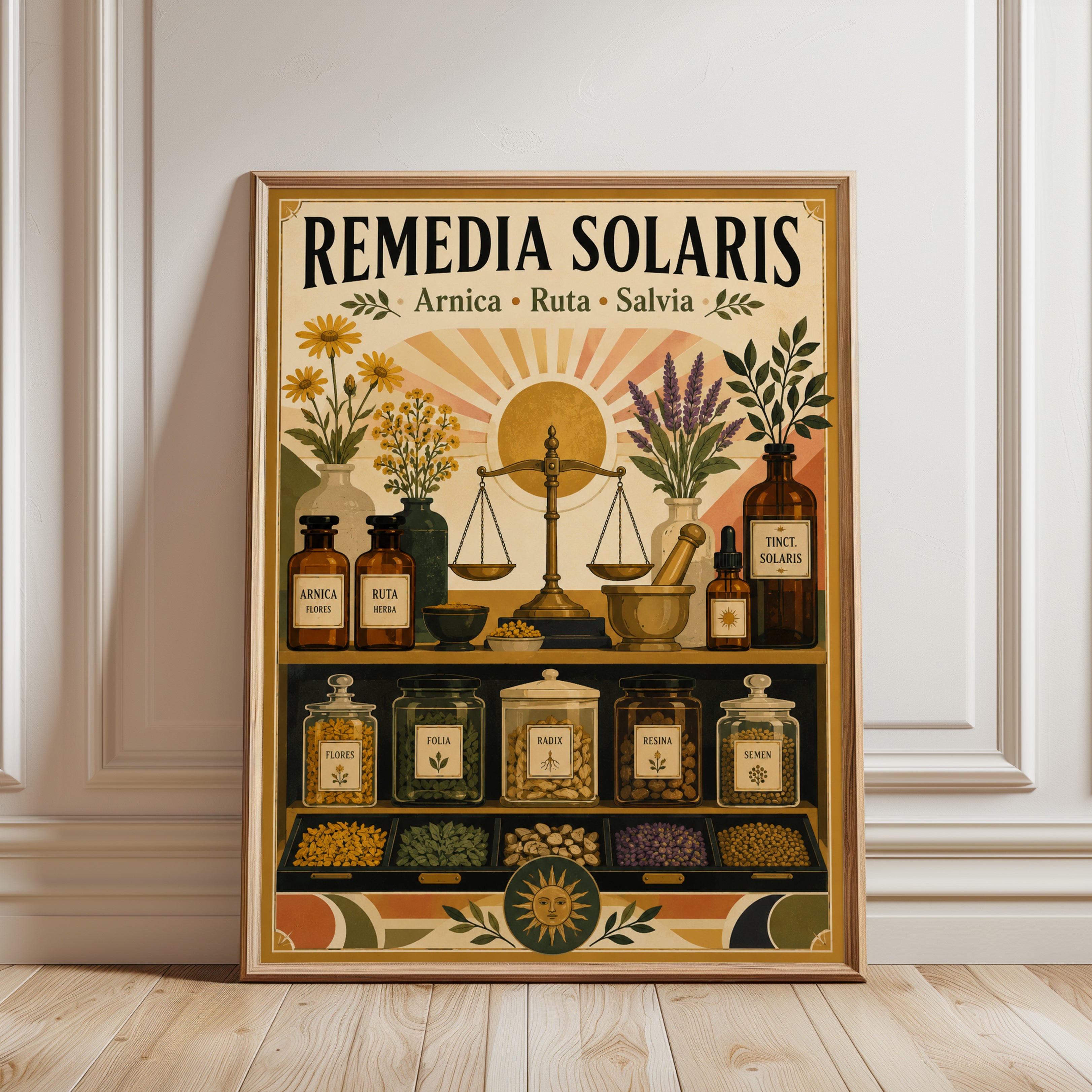 Herbal Apothecary Print: Vintage Botanical Remedy Illustration - framed detail