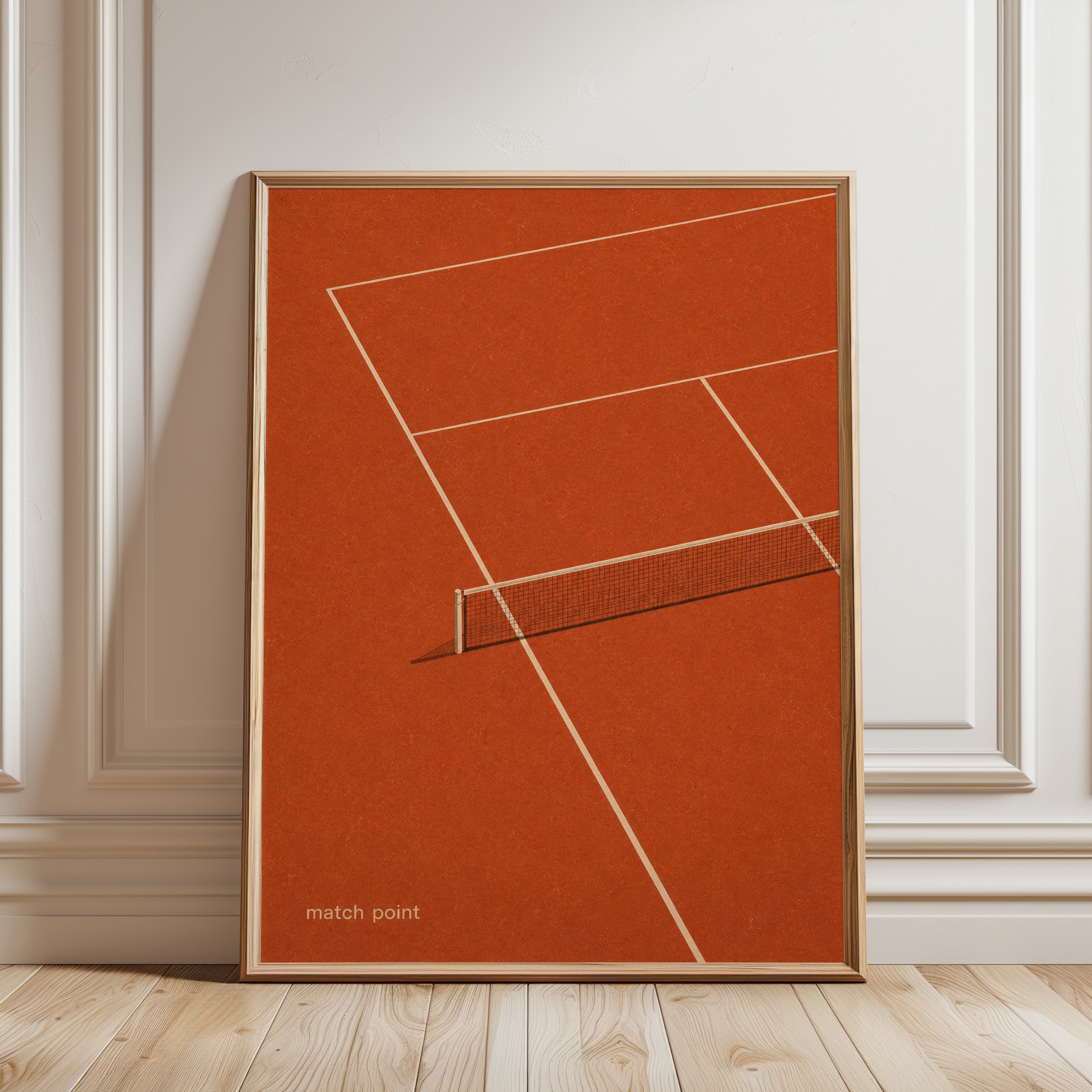 Tennis Court Wall Art – Minimalist Sports Print - framed detail