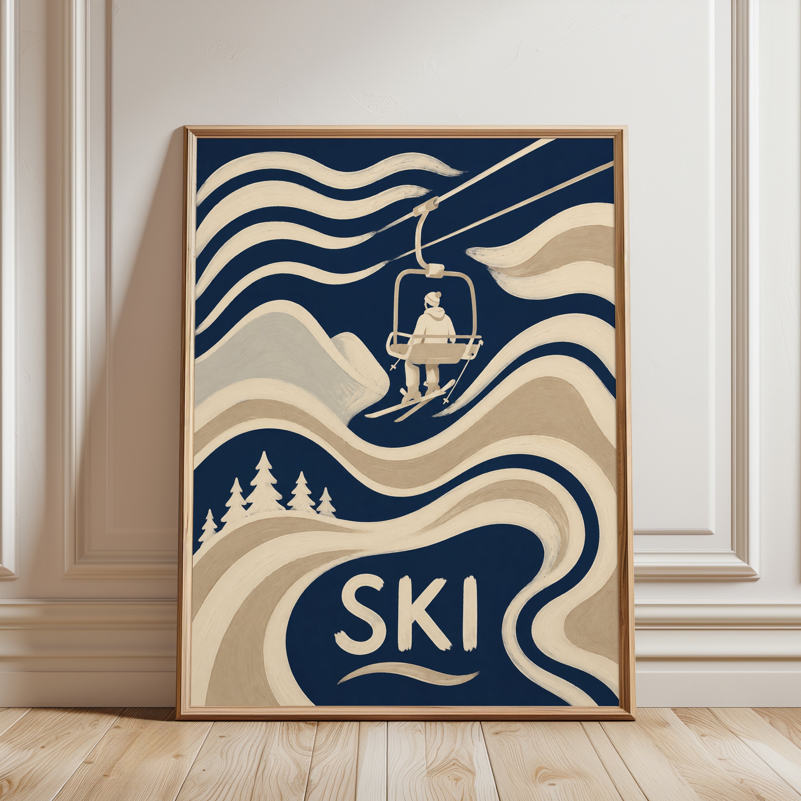 Ski Poster – Vintage Ski Lift Print - framed detail