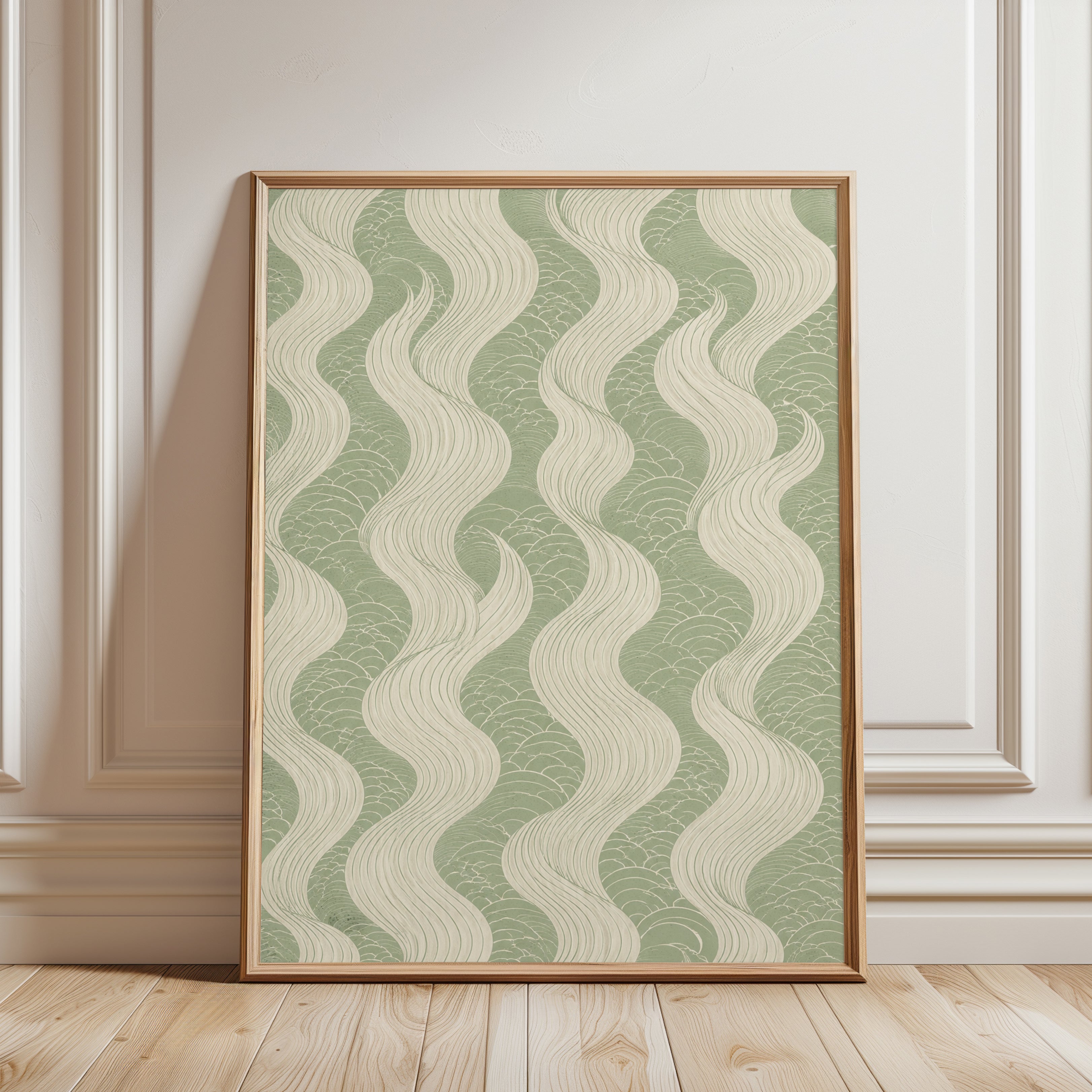 Coastal Japanese Wave Wall Art - framed detail