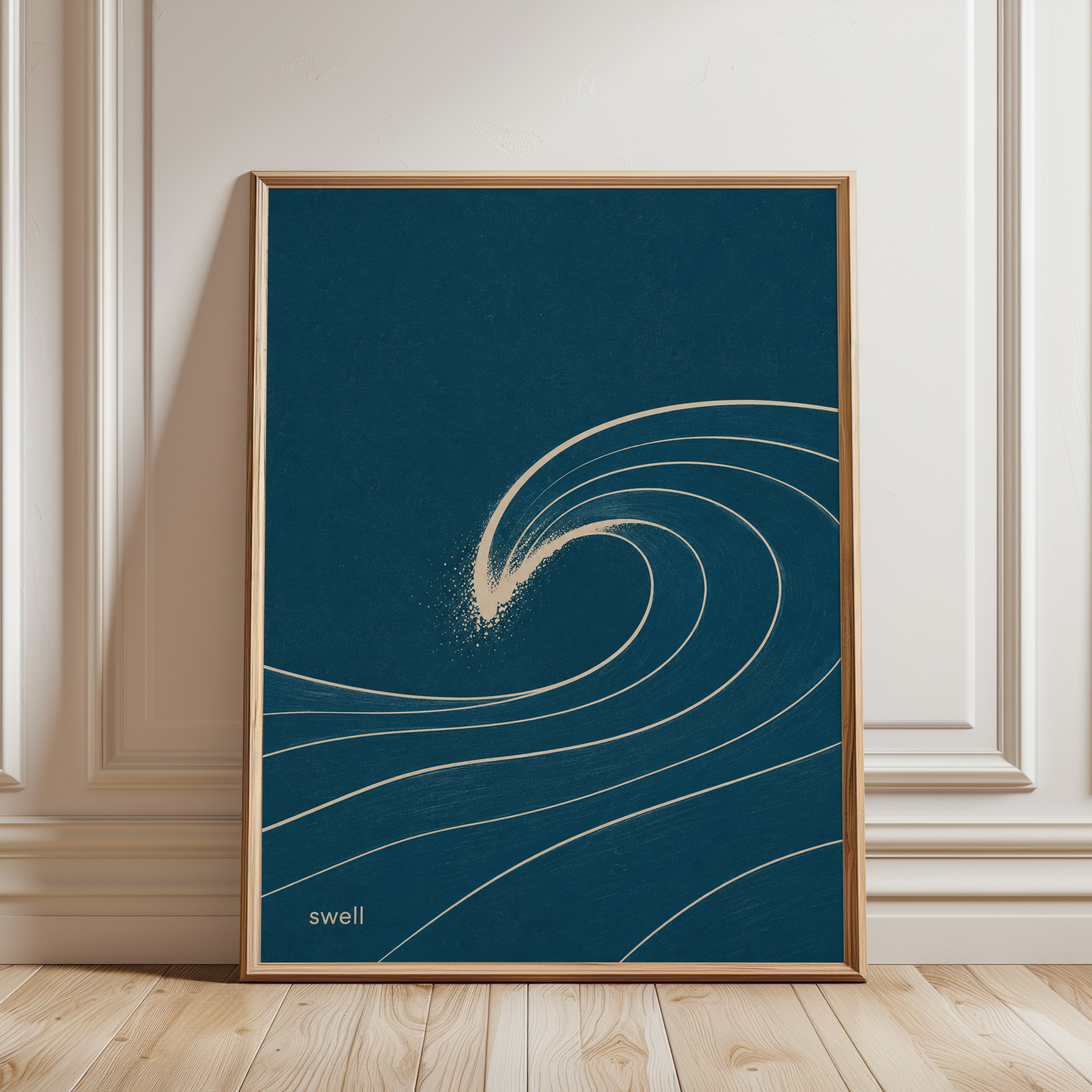 Ocean Wave Wall Art – Minimalist Surf Print - framed detail