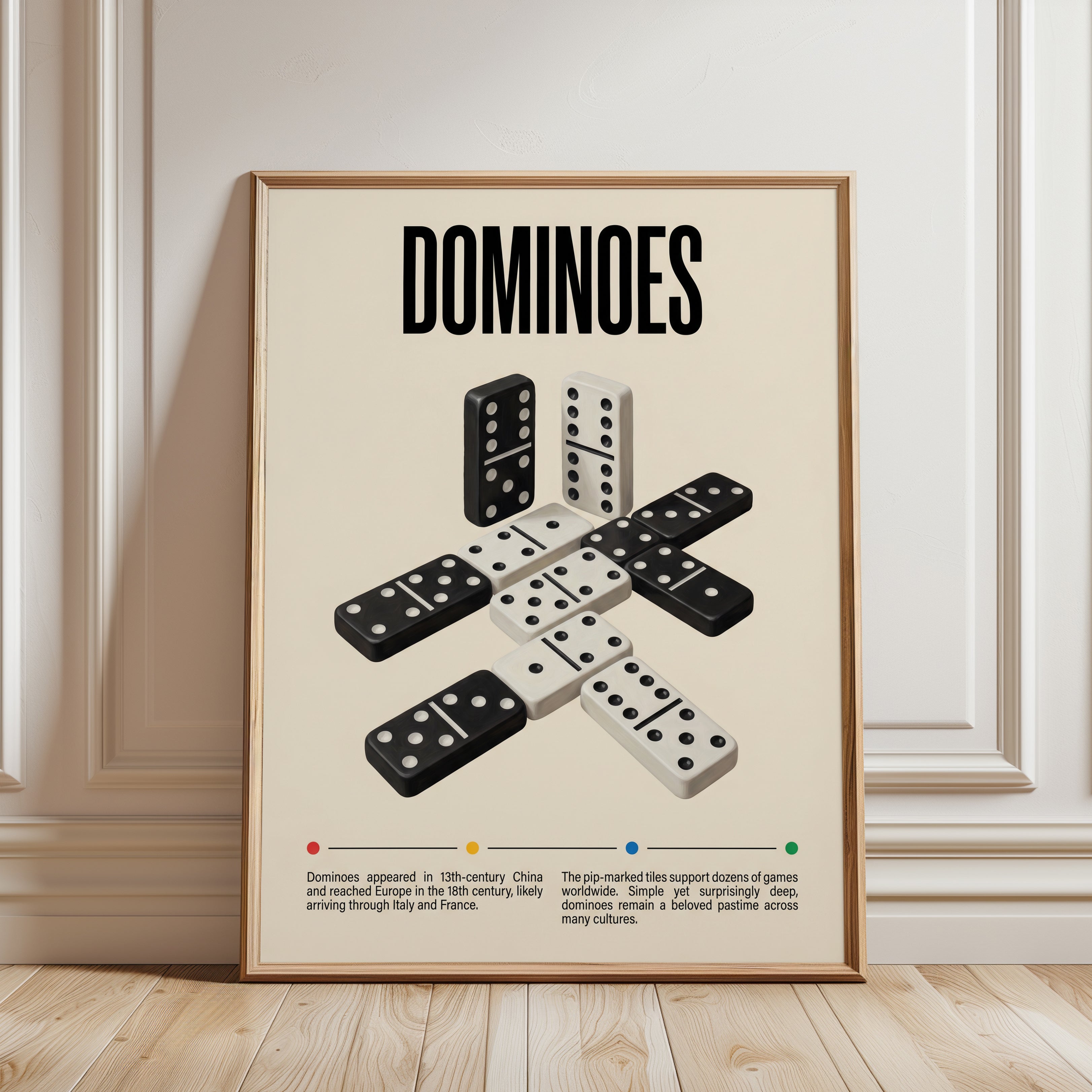 Masculine Wall Art Vintage Dominoes Poster — Educational Game Print - framed detail