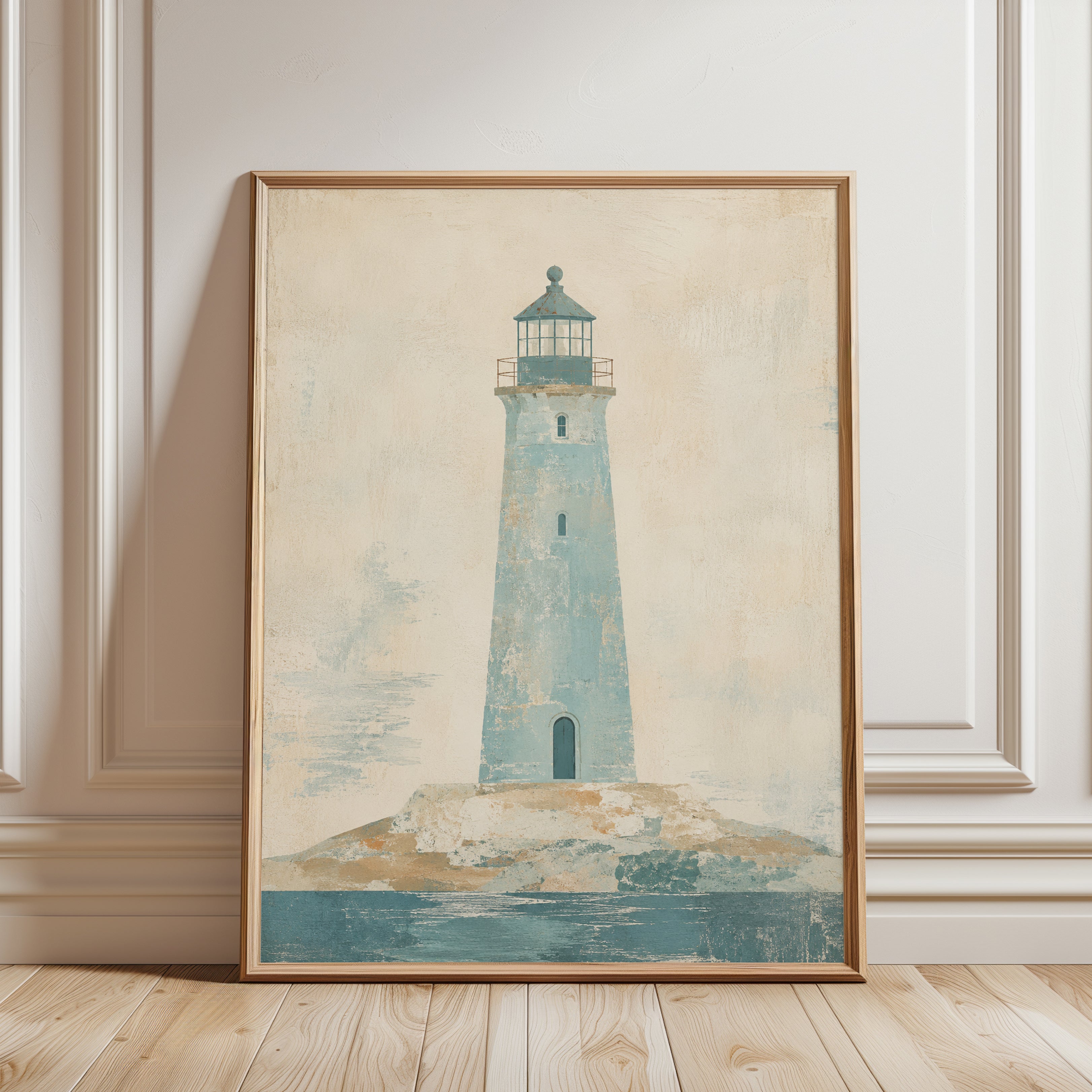 Lighthouse Wall Art – Coastal Vintage Print - framed detail