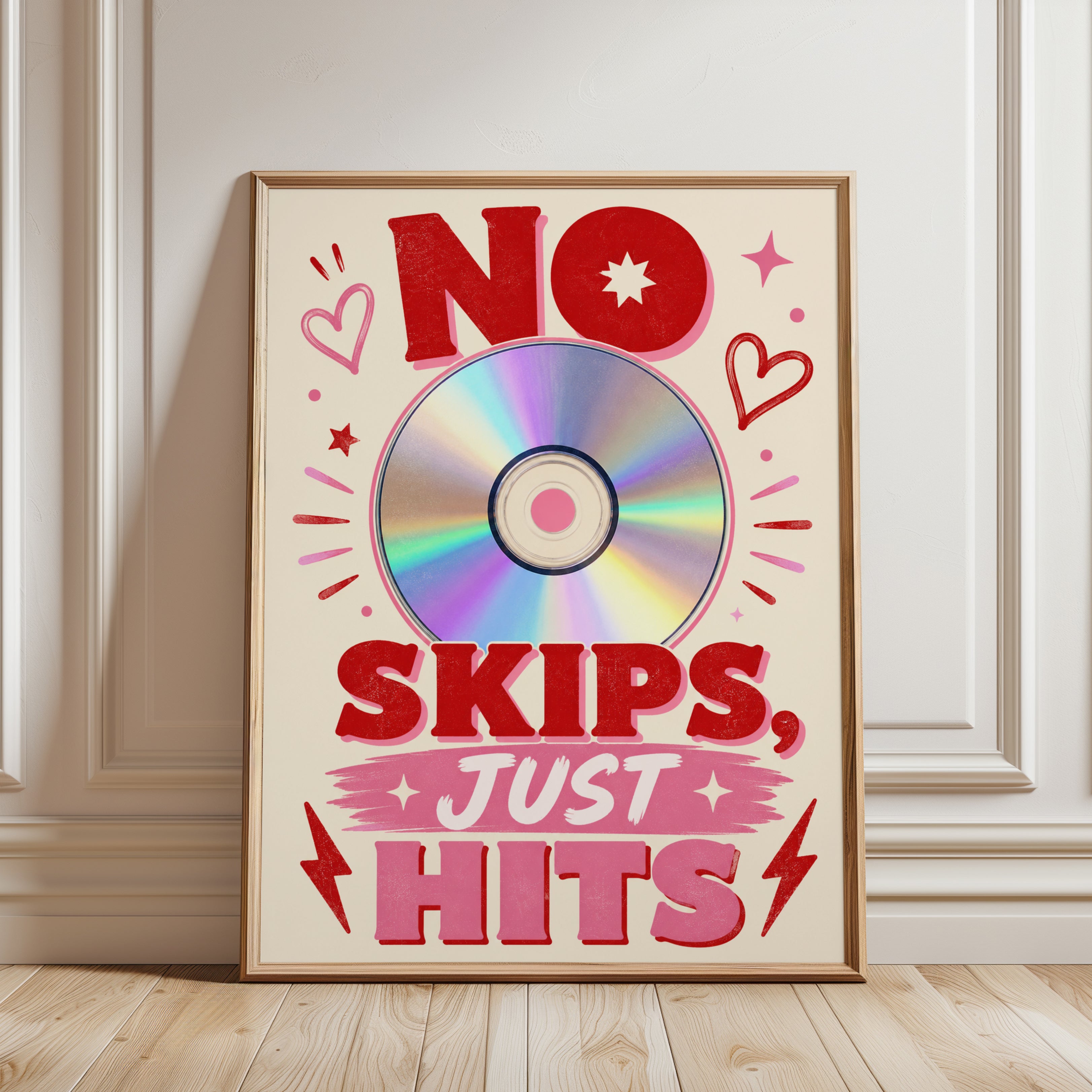 Retro Music Wall Art – No Skips Just Hits Print - framed detail