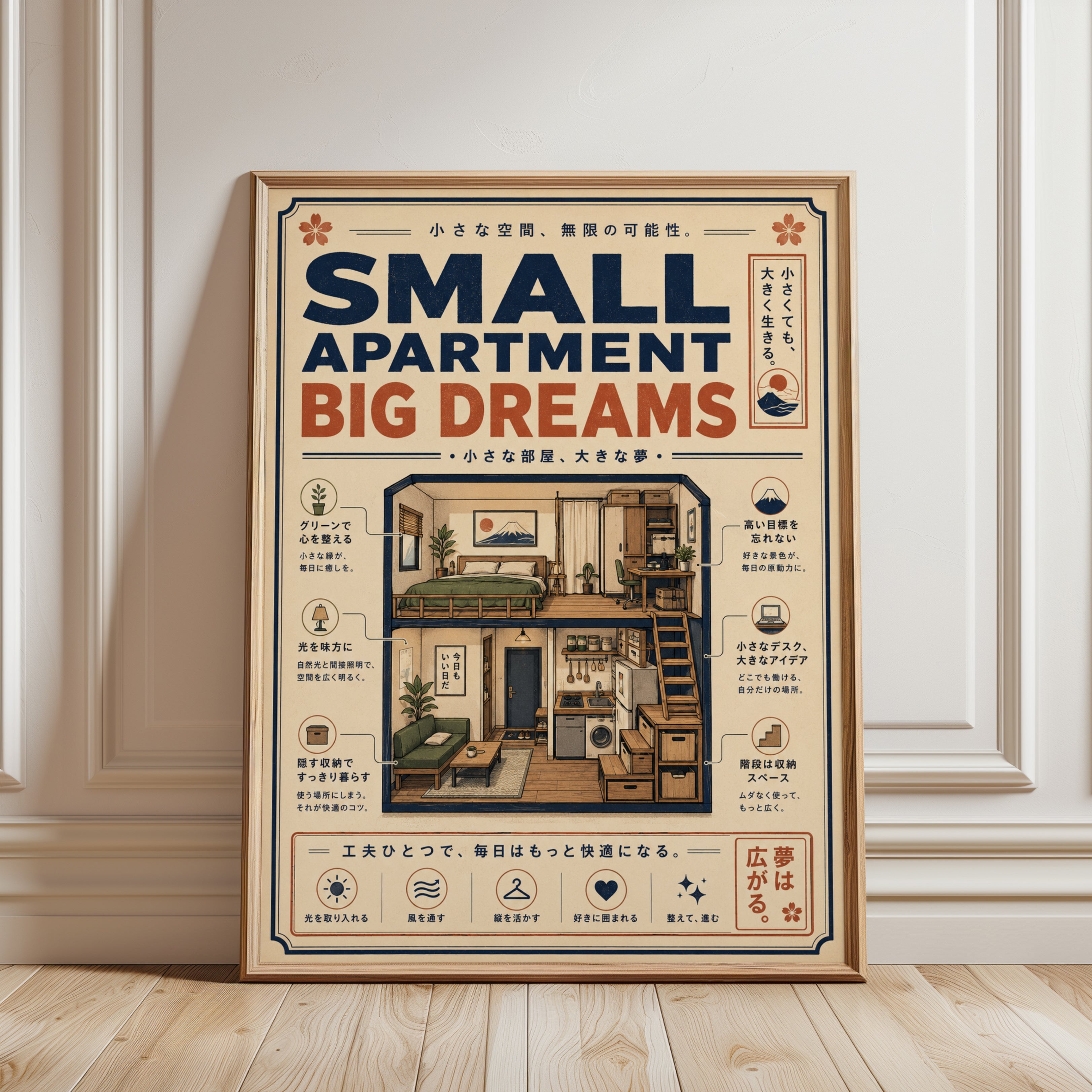 Japanese Apartment Poster - framed detail
