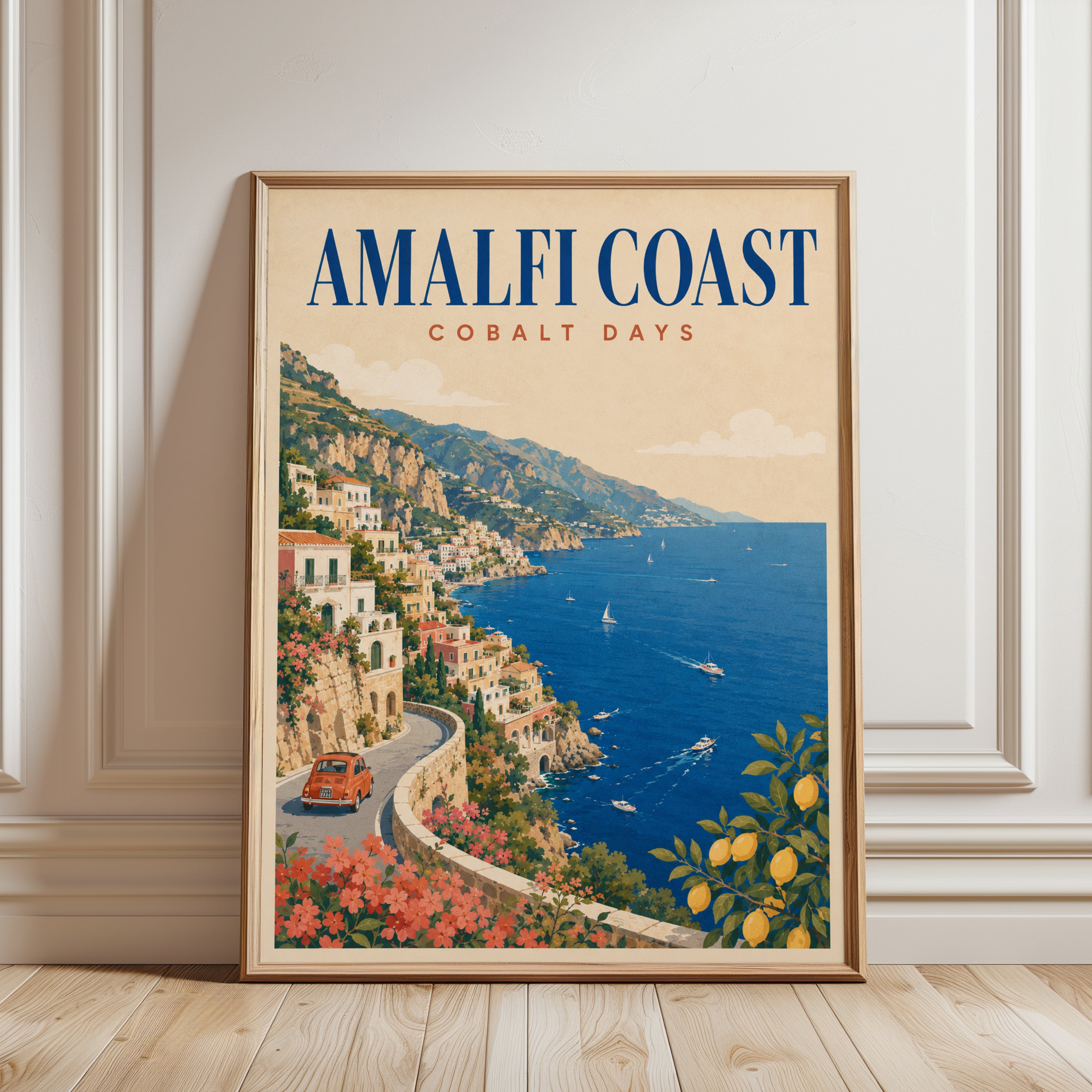 Italy Travel Poster – Amalfi Coast Art - framed detail
