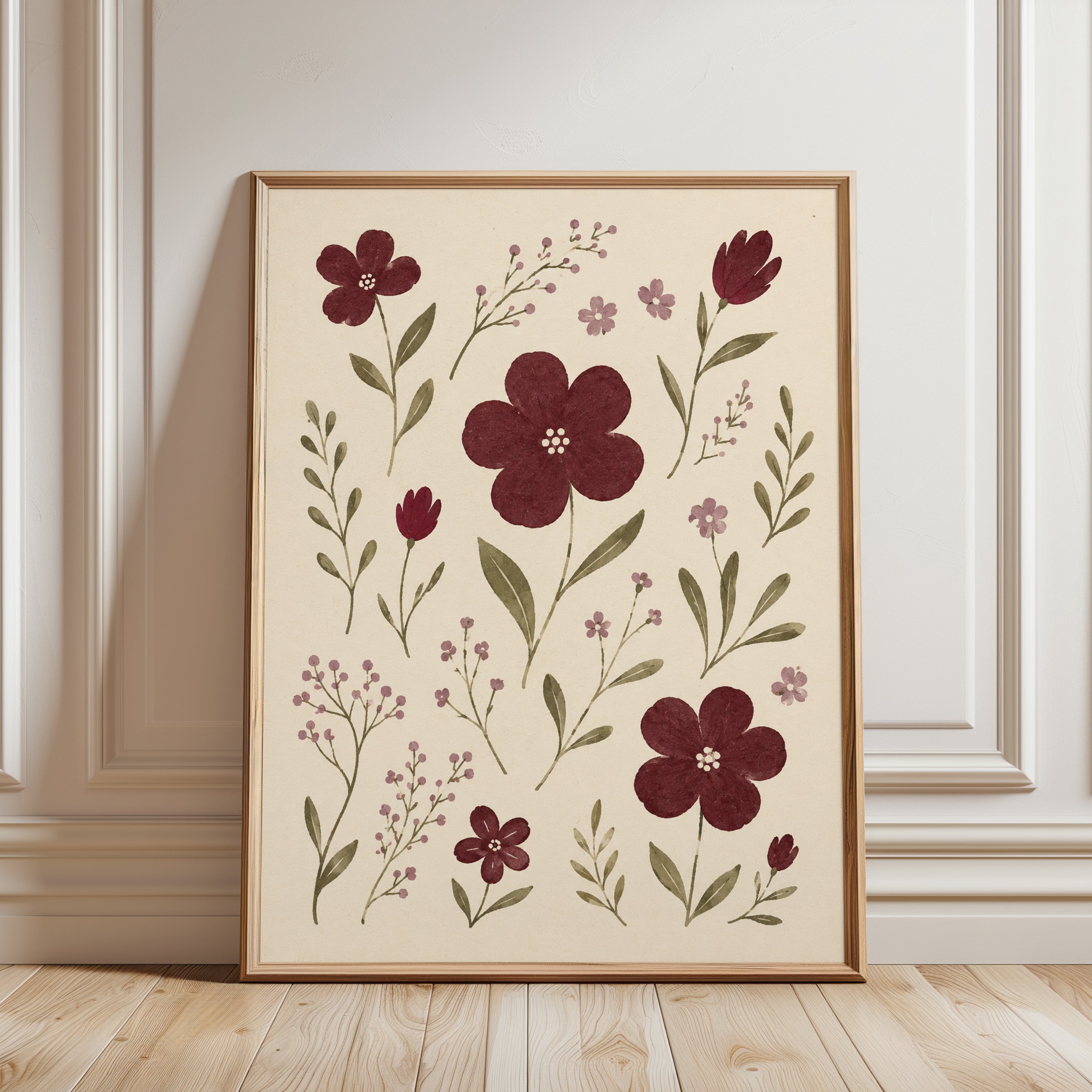 Folk Flower Wall Art – Botanical Print - framed detail