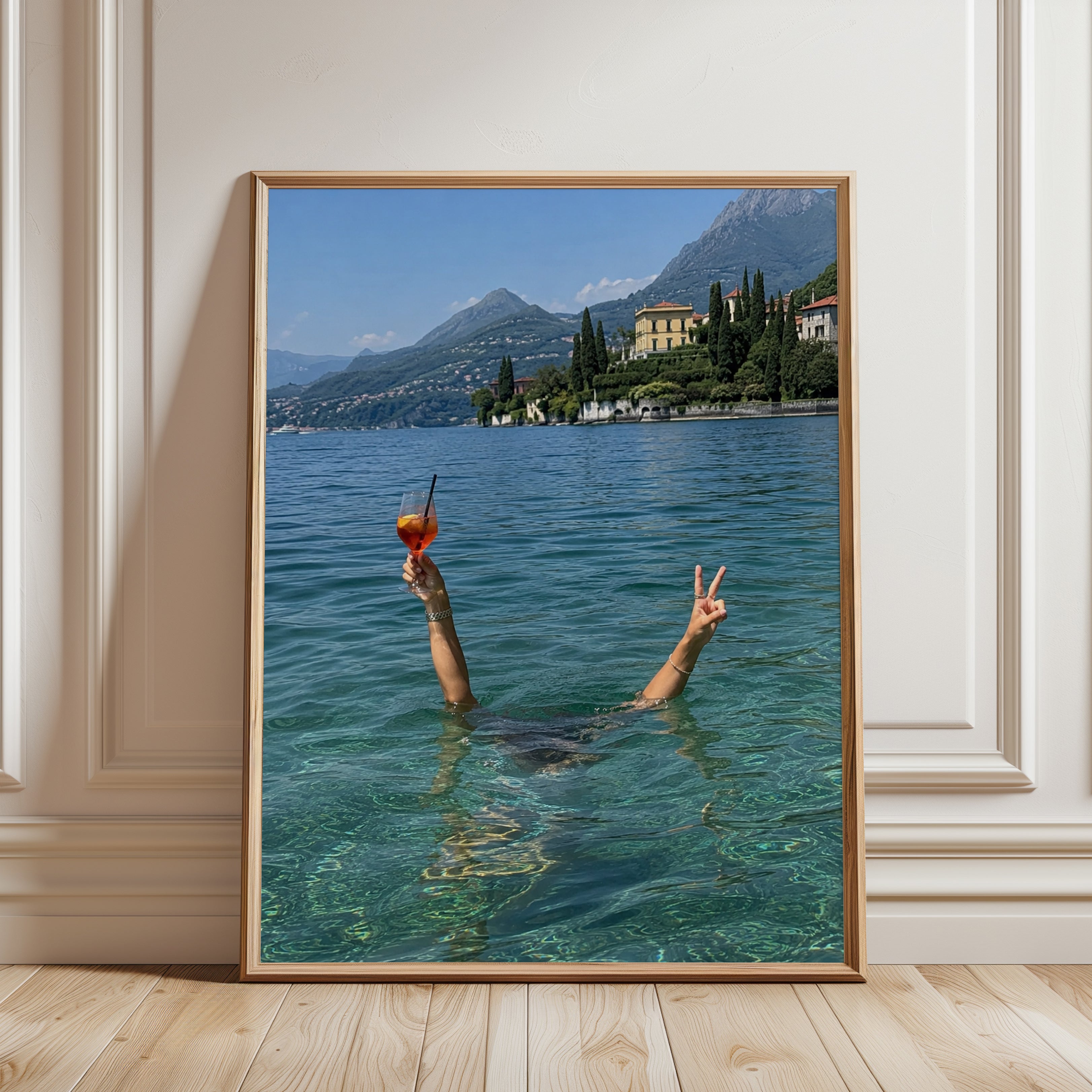 Italian Lake Summer Print – Vacation Wall Art - framed detail