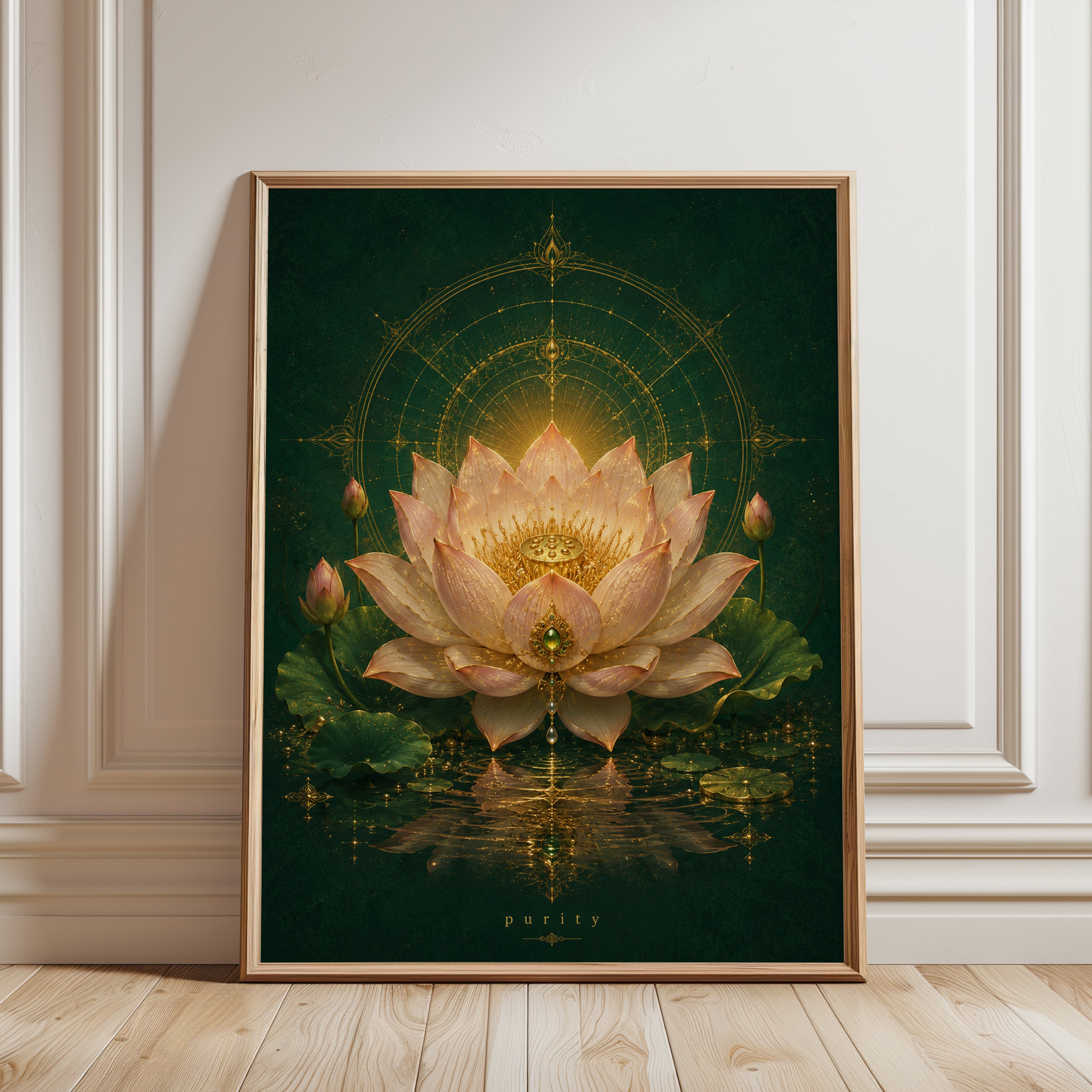 Lotus Flower Wall Art – Spiritual Wall Decor - framed detail