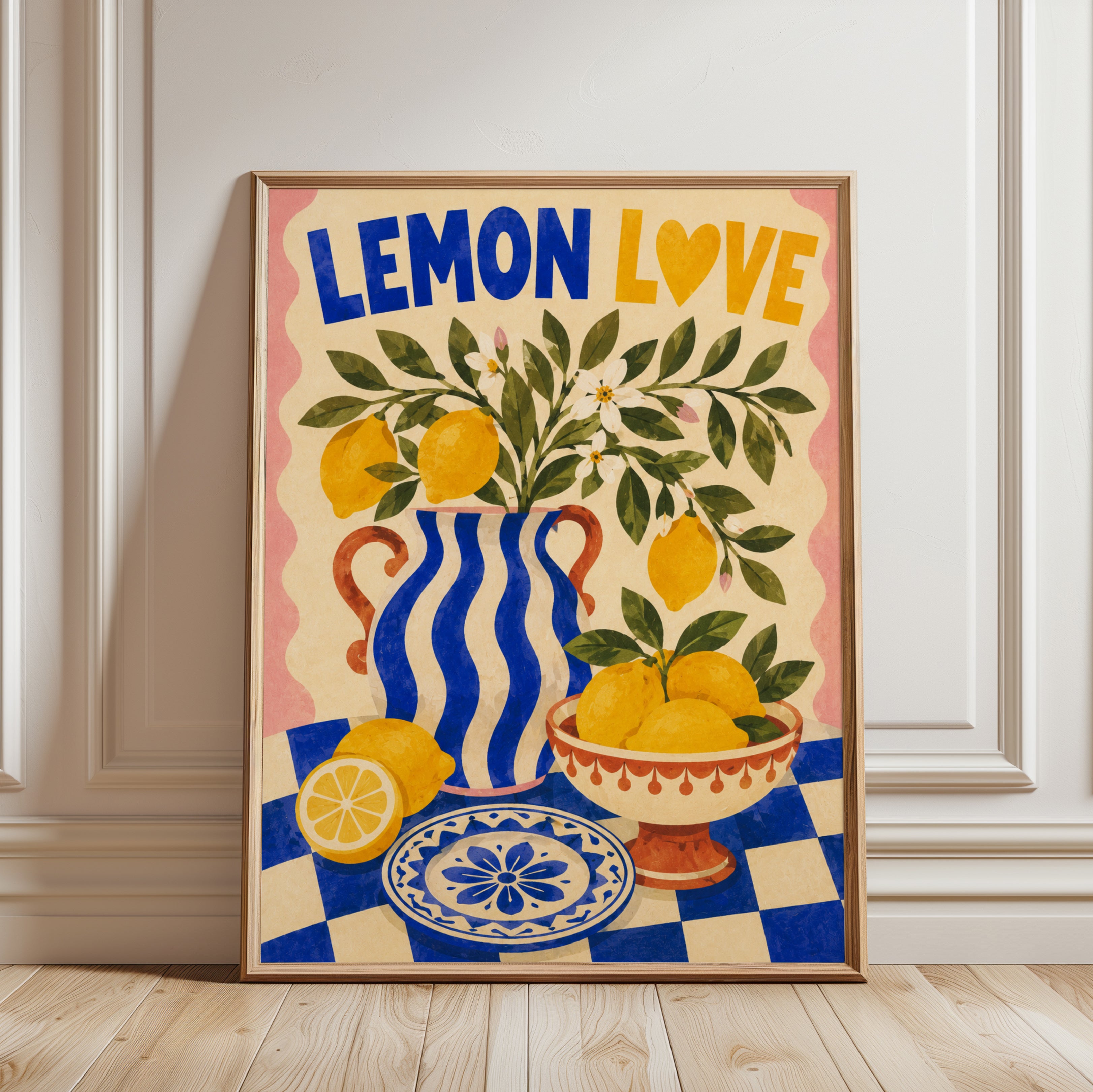 Lemon Kitchen Wall Art – Citrus Fruit Print - framed detail