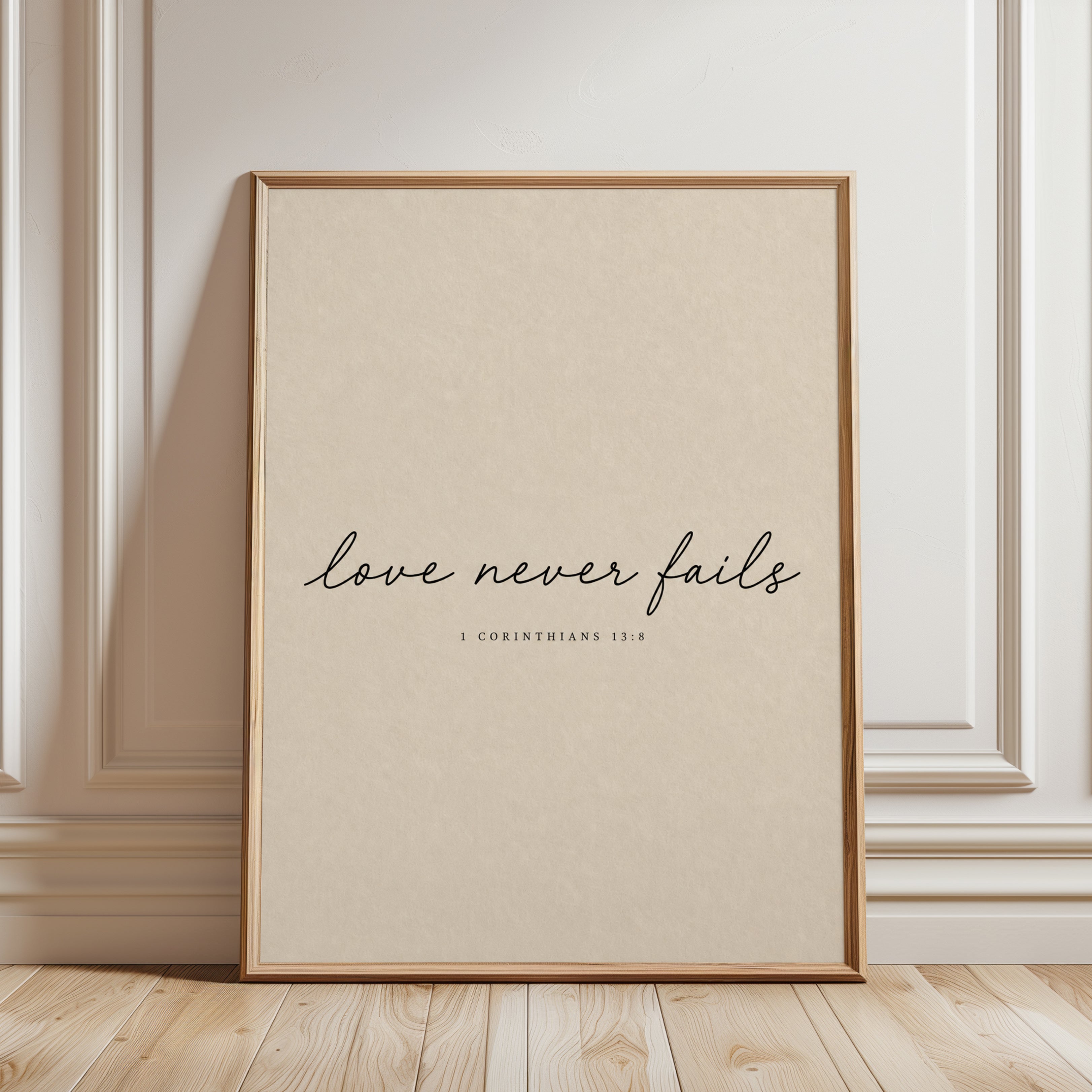 Love Never Fails Scripture Print - framed detail