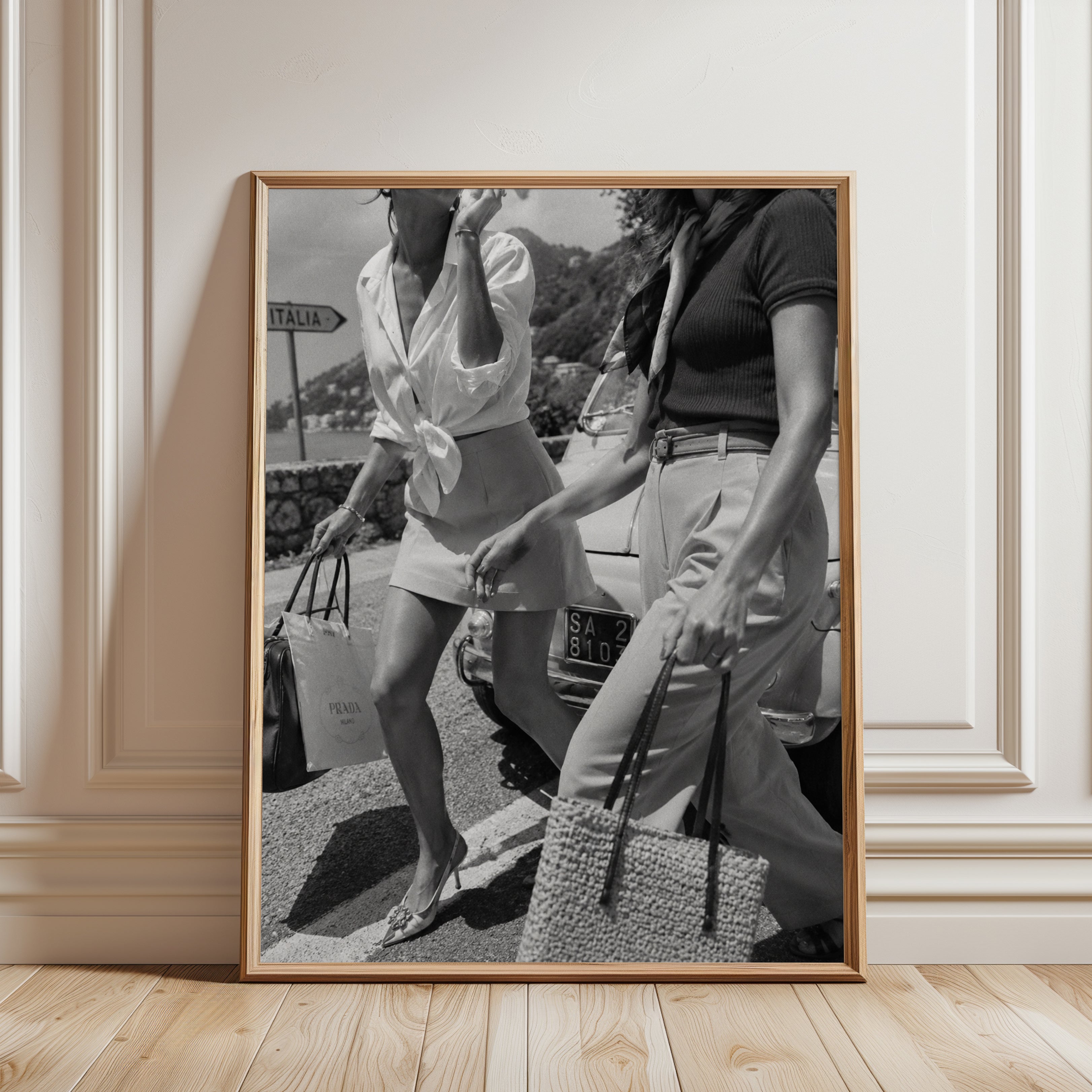 Italian Riviera Fashion Photography: Vintage Black and White Print - framed detail