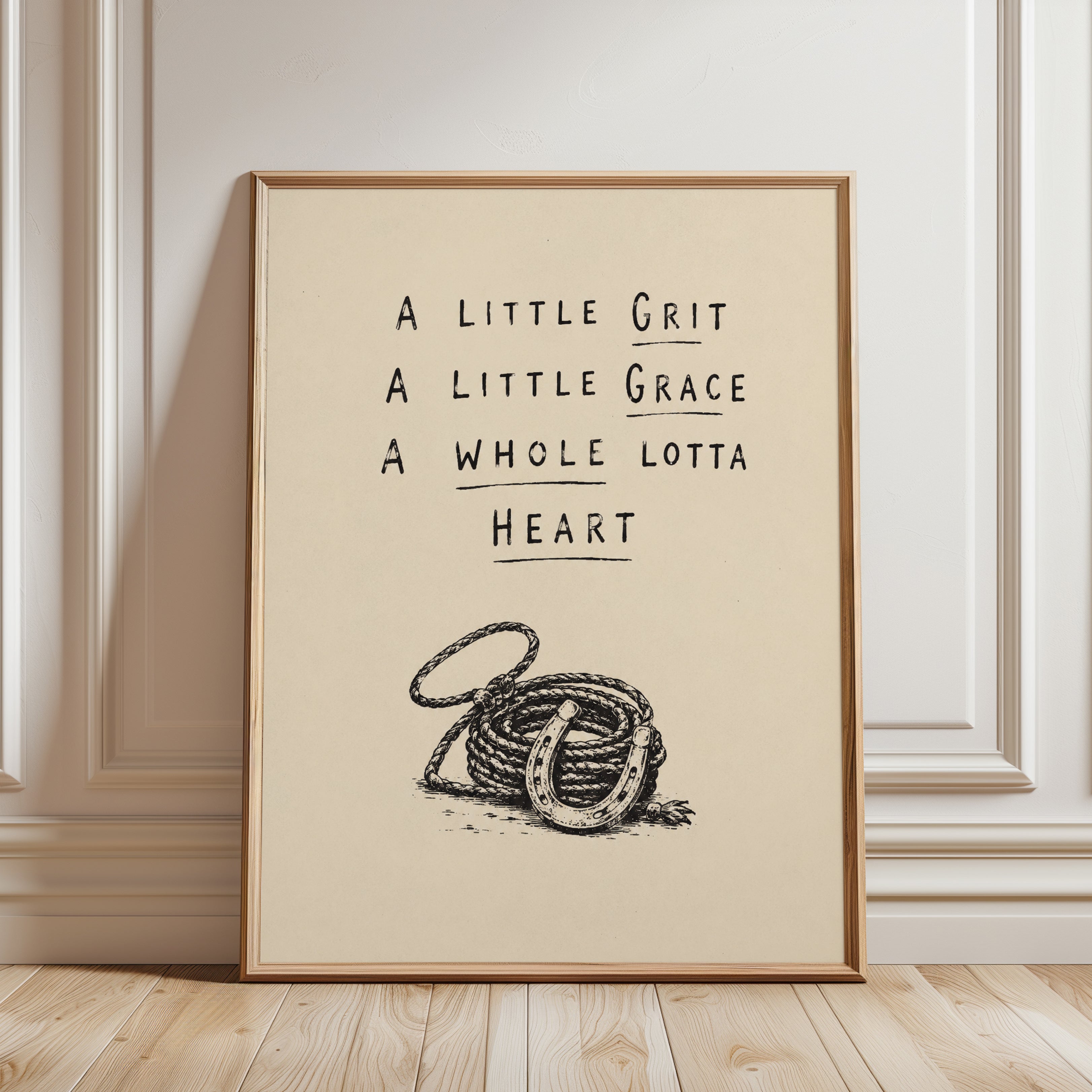 Western Quote Print: Grit Grace & Heart Cowboy Wall Art - framed detail