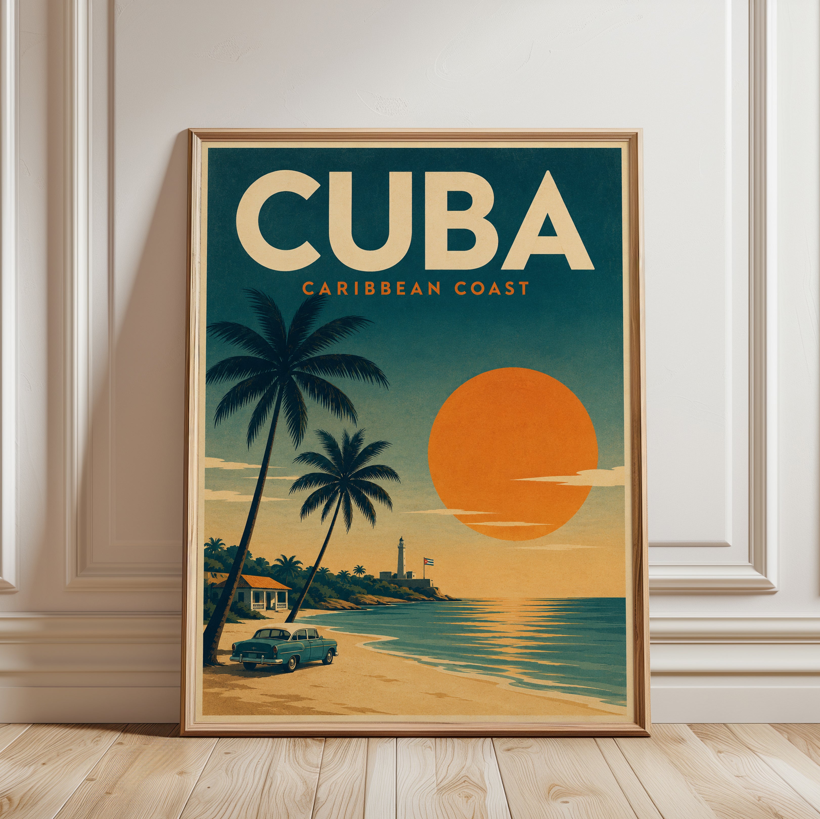 Cuba Travel Poster – Vintage Caribbean Wall Art - framed detail