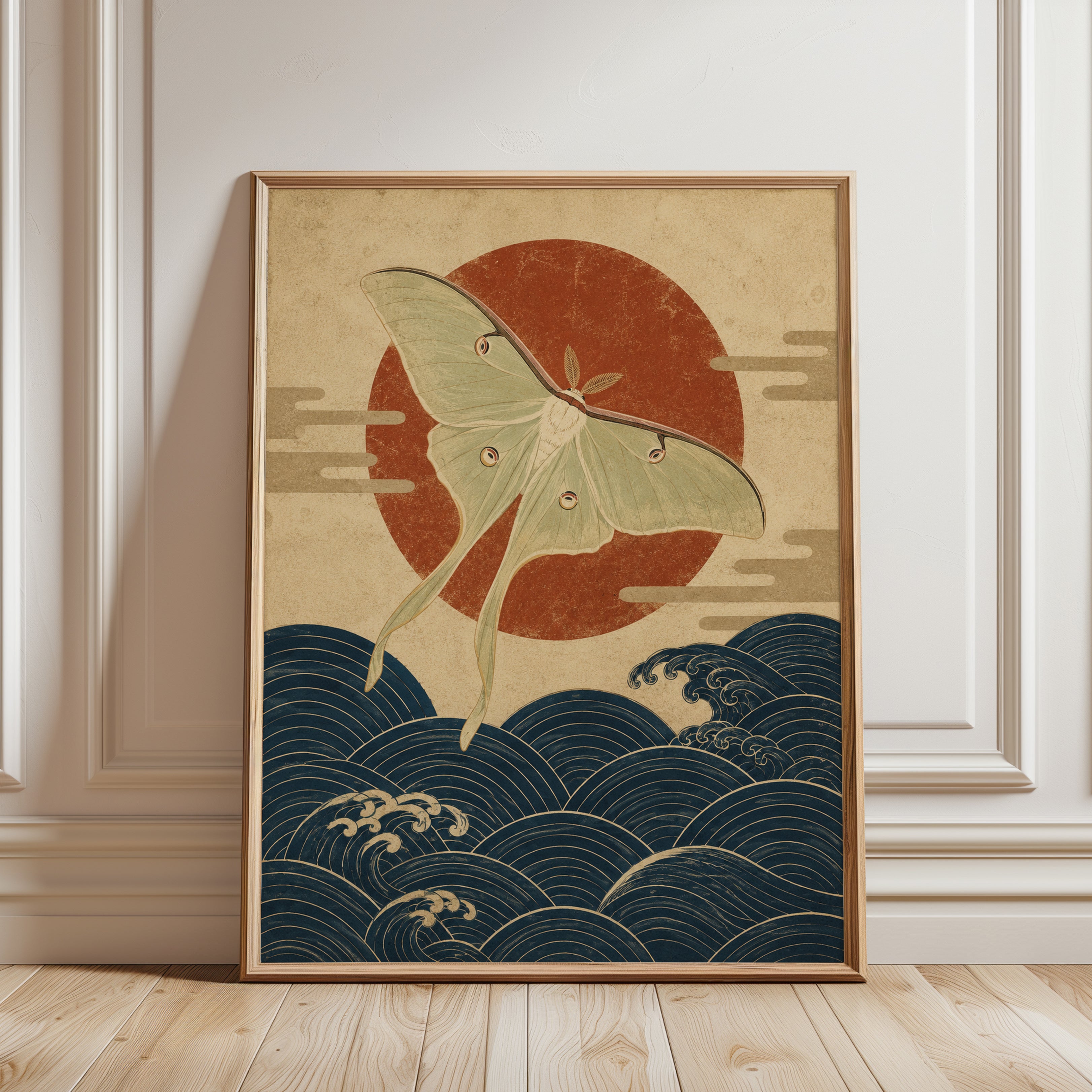 Luna Moth Japanese Print - framed detail