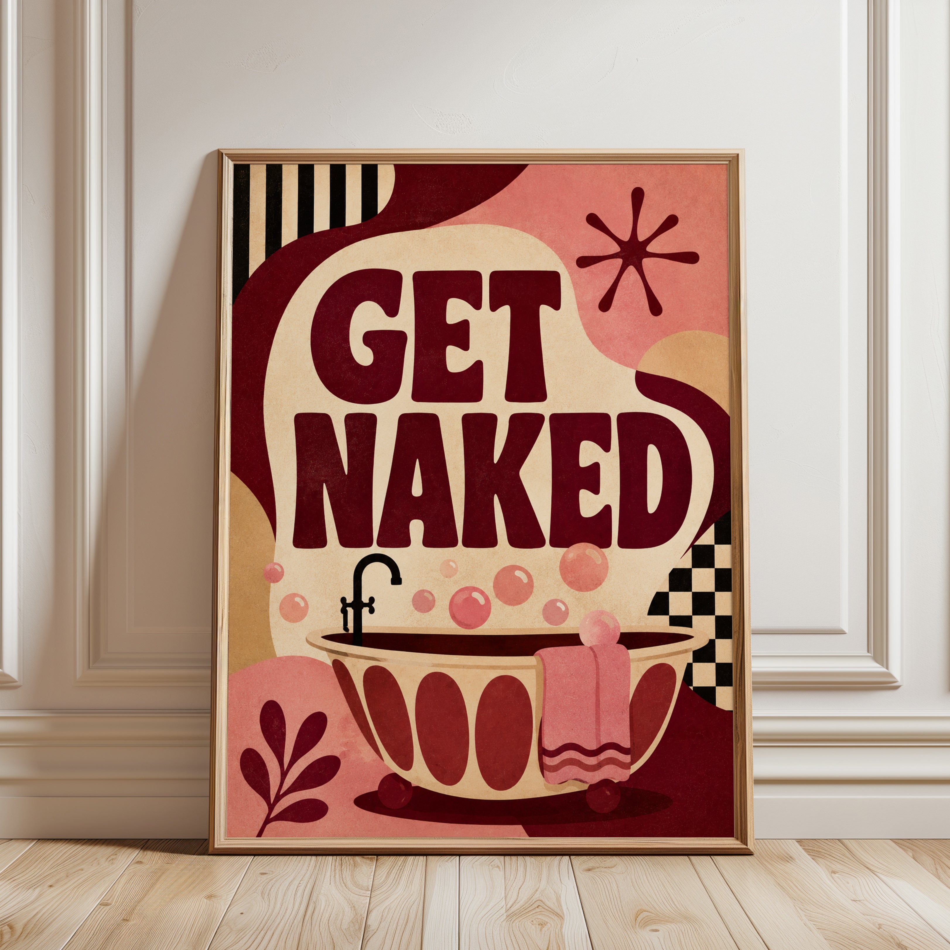 Get Naked Bathroom Print – Retro Bathtub - framed detail