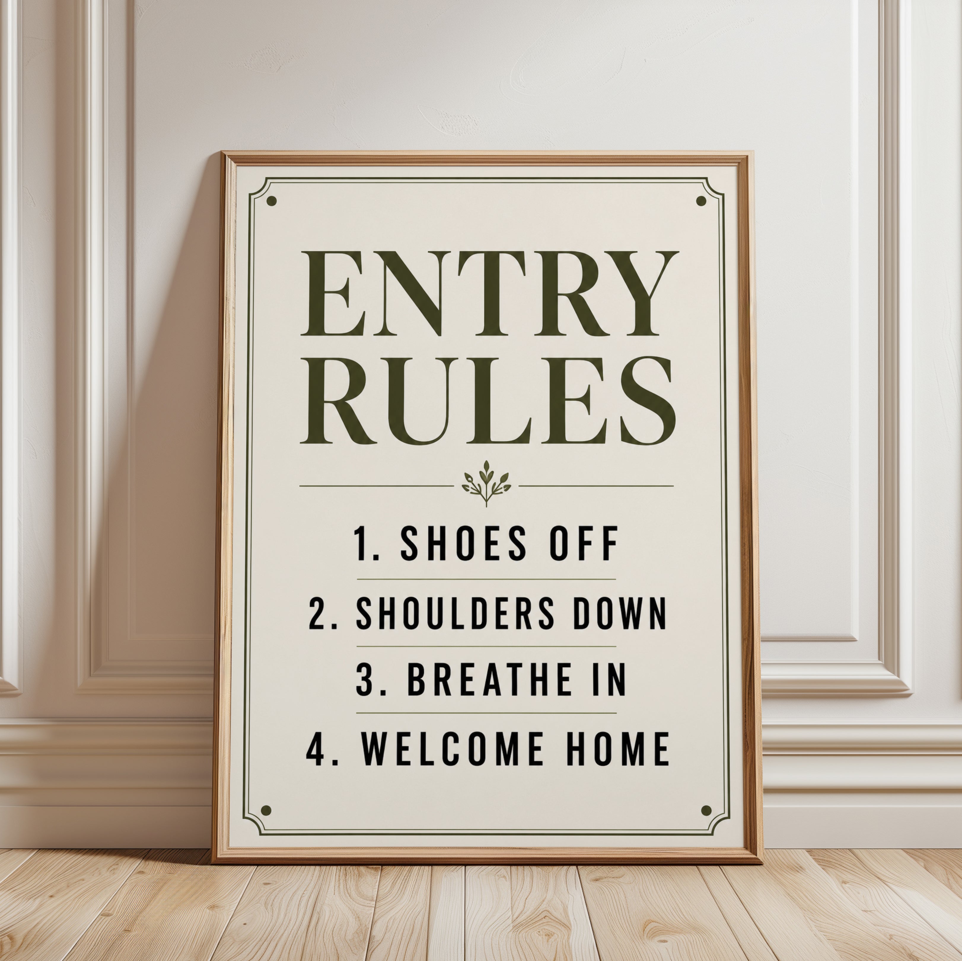 Entry Rules Sign Print – Entryway Wall Art - framed detail