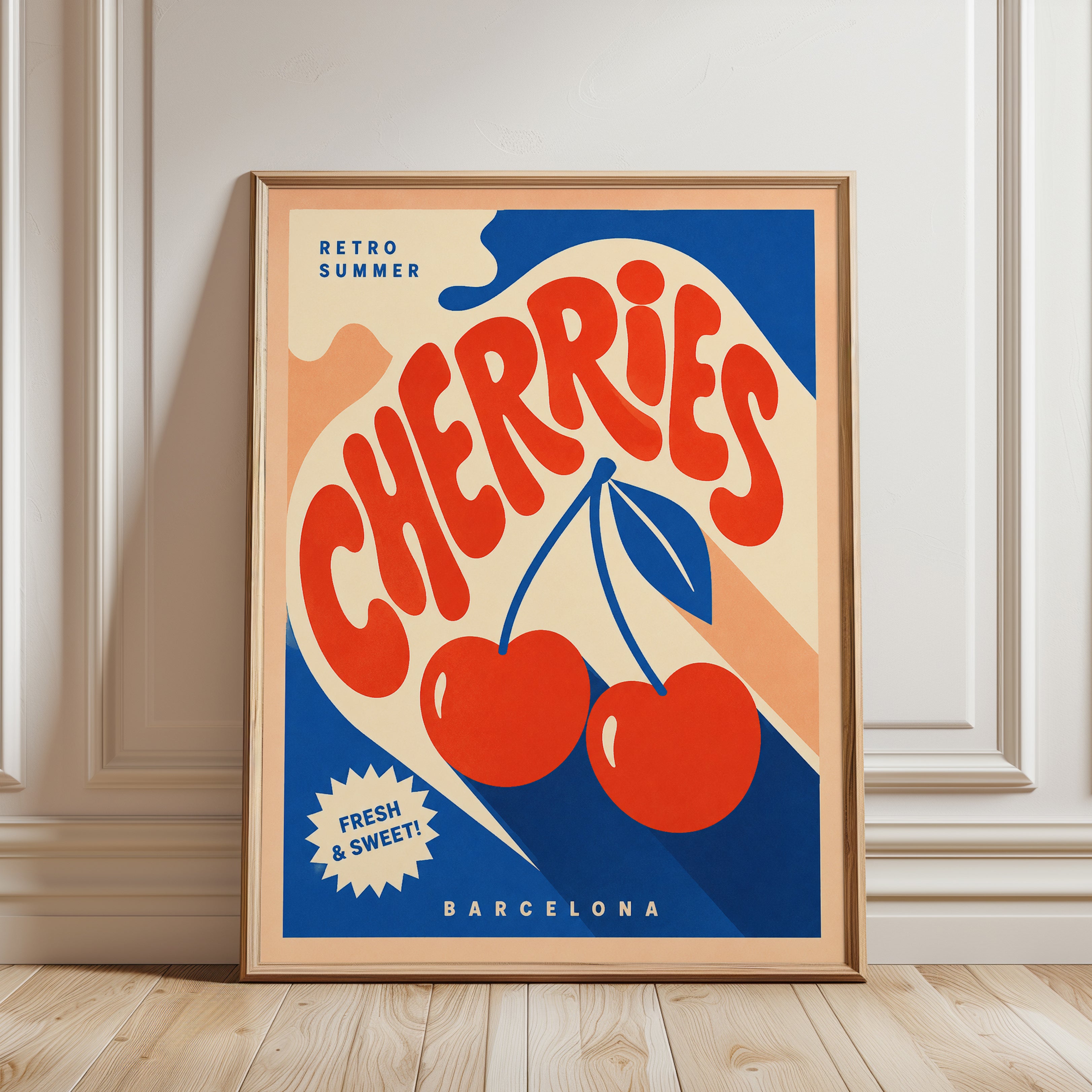Retro Cherries Print - framed detail