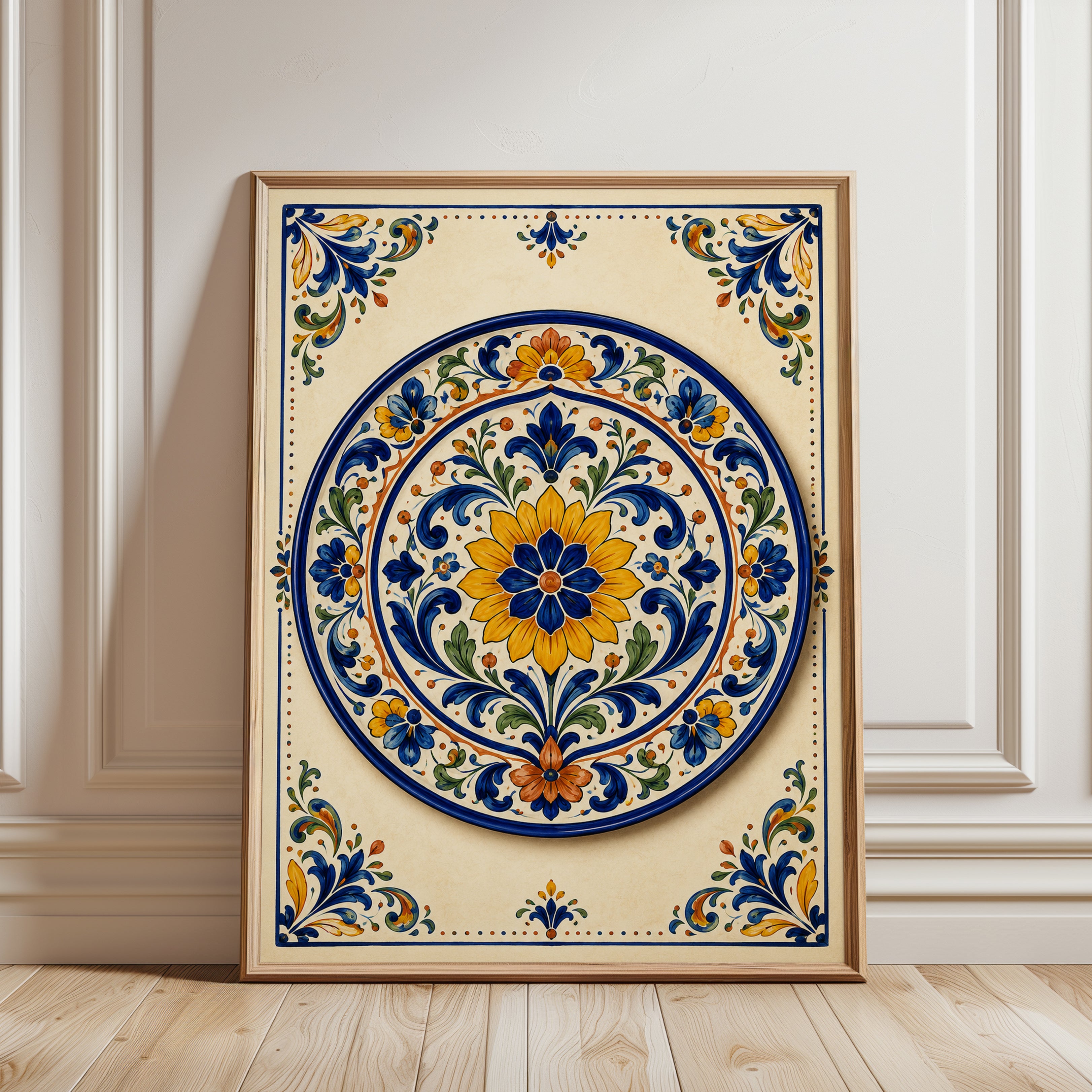 Mediterranean Tile Wall Art - framed detail