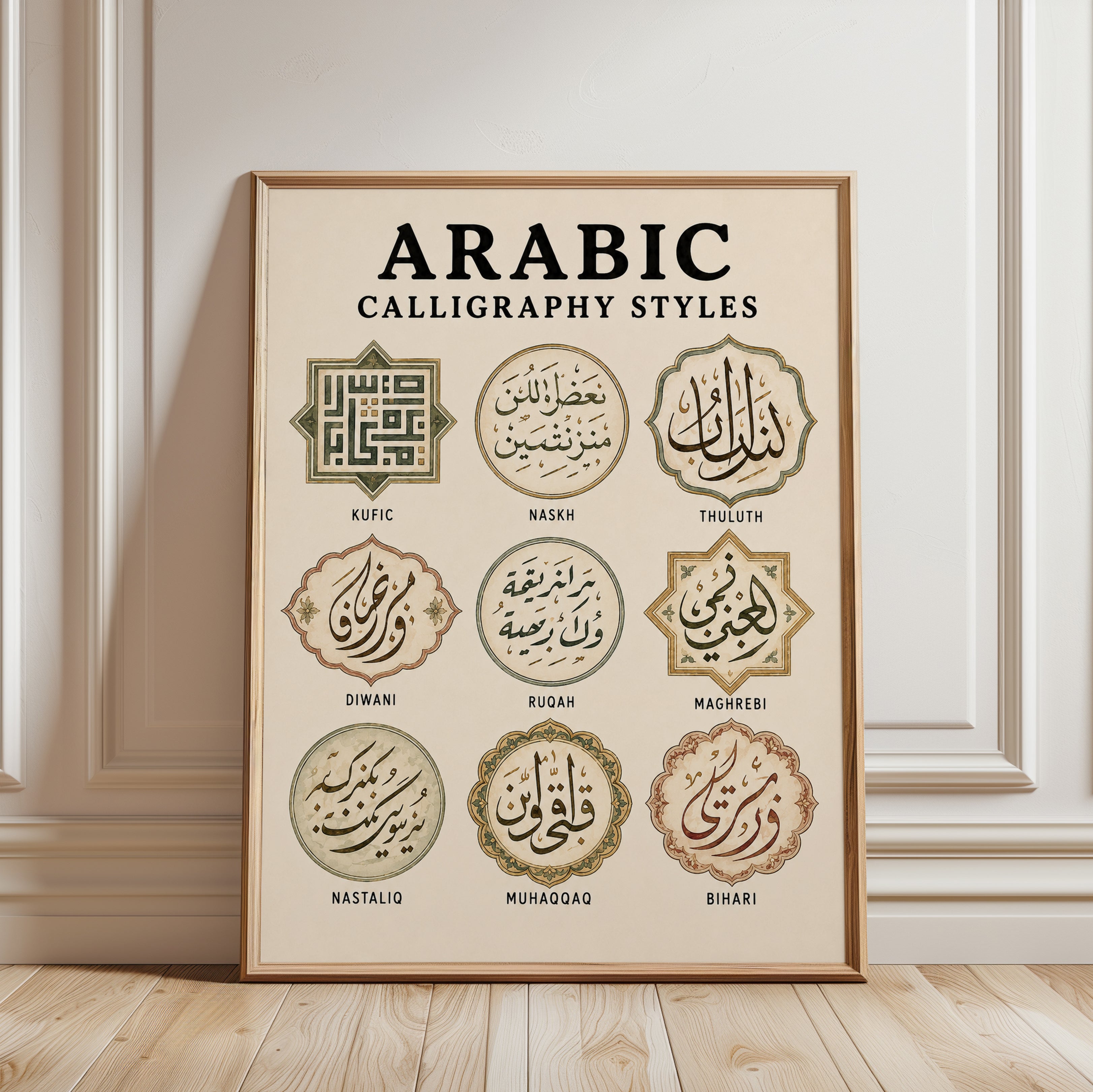Arabic Calligraphy Art Print – Nine Styles - framed detail