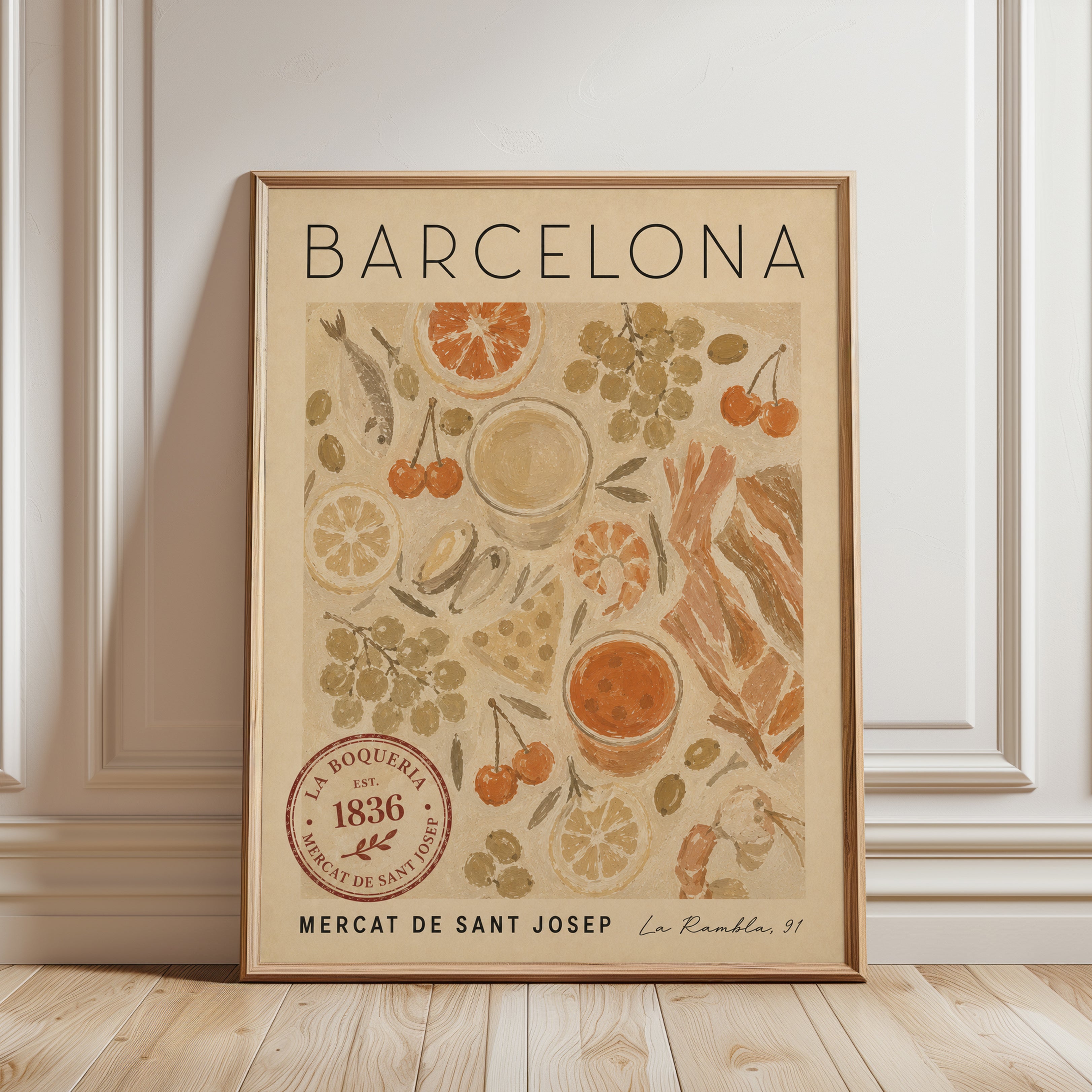 Barcelona Food Poster – Spanish Market Print - framed detail