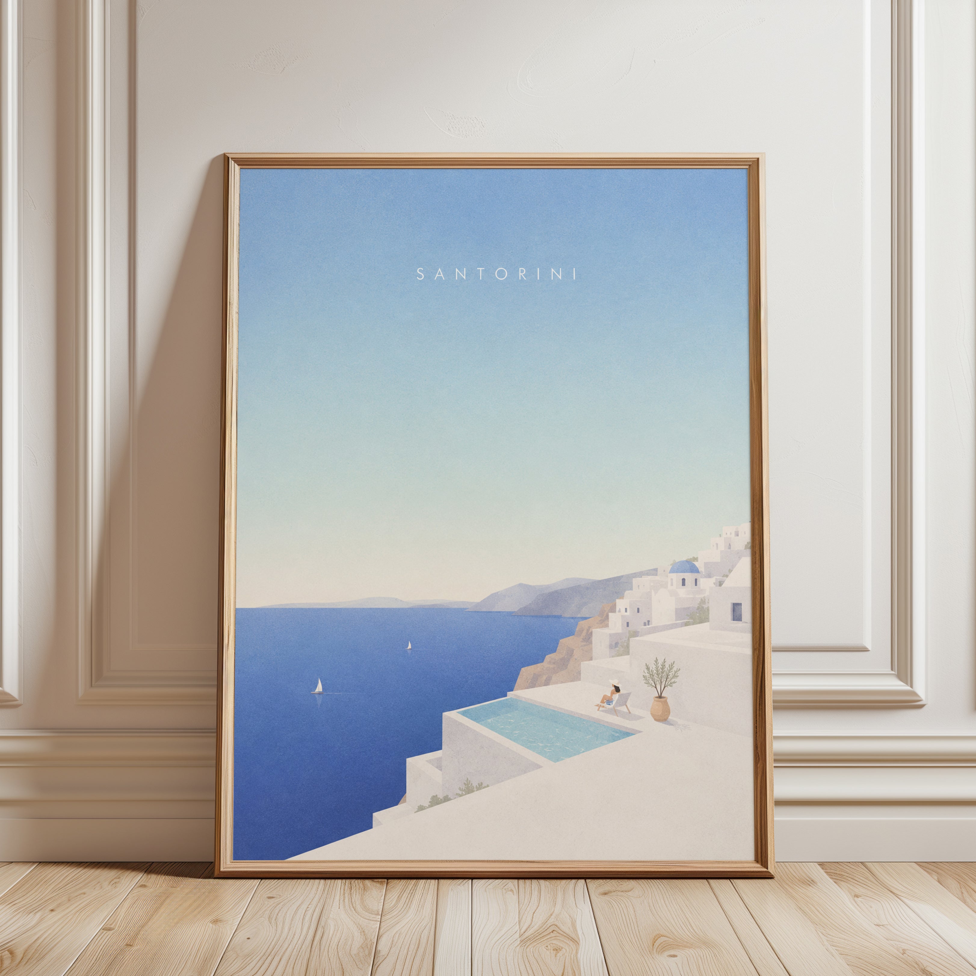 Santorini Travel Poster – Greece Wall Art - framed detail