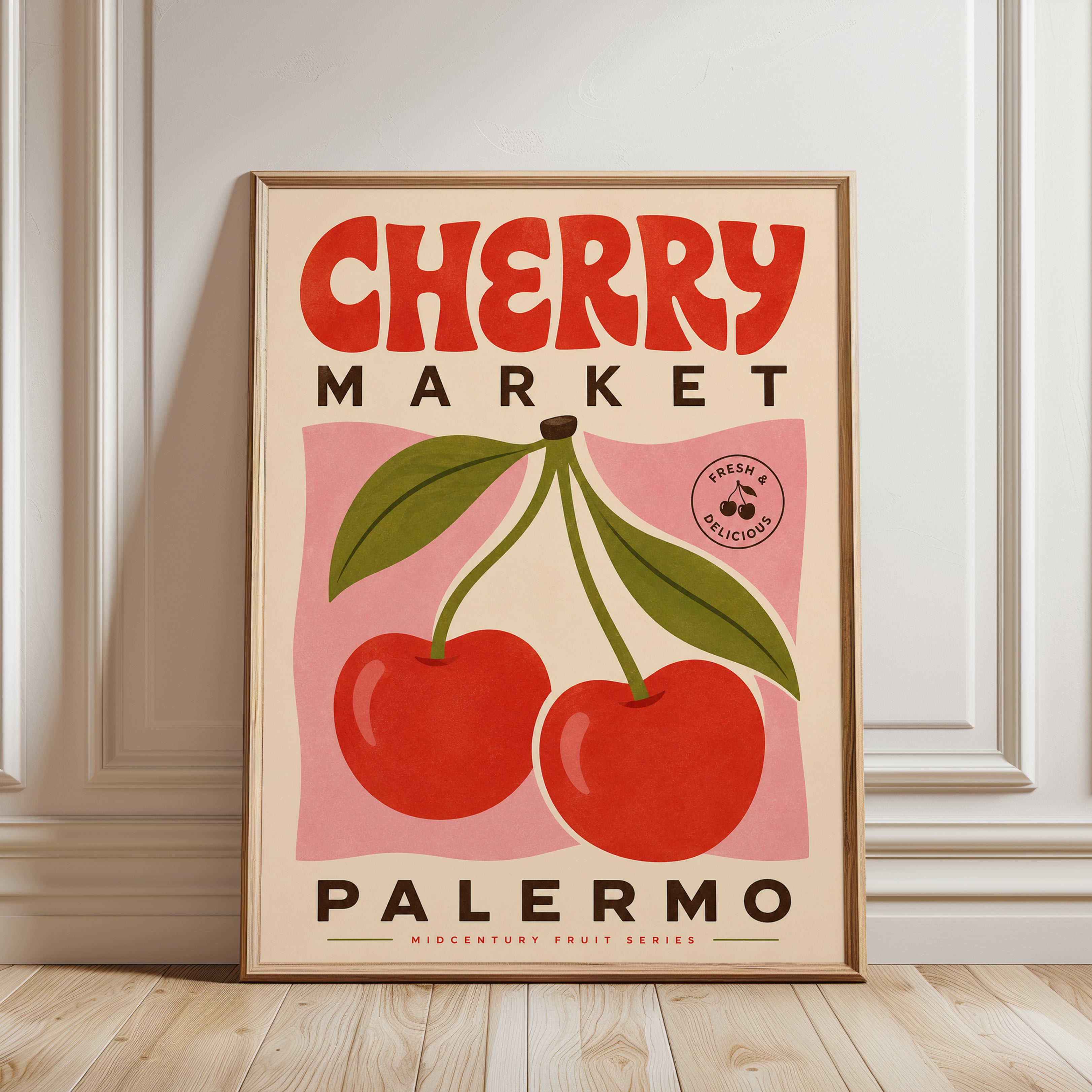 Cherry Market Print: Vintage Fruit Poster (Kitchen & Dining Room) - framed detail