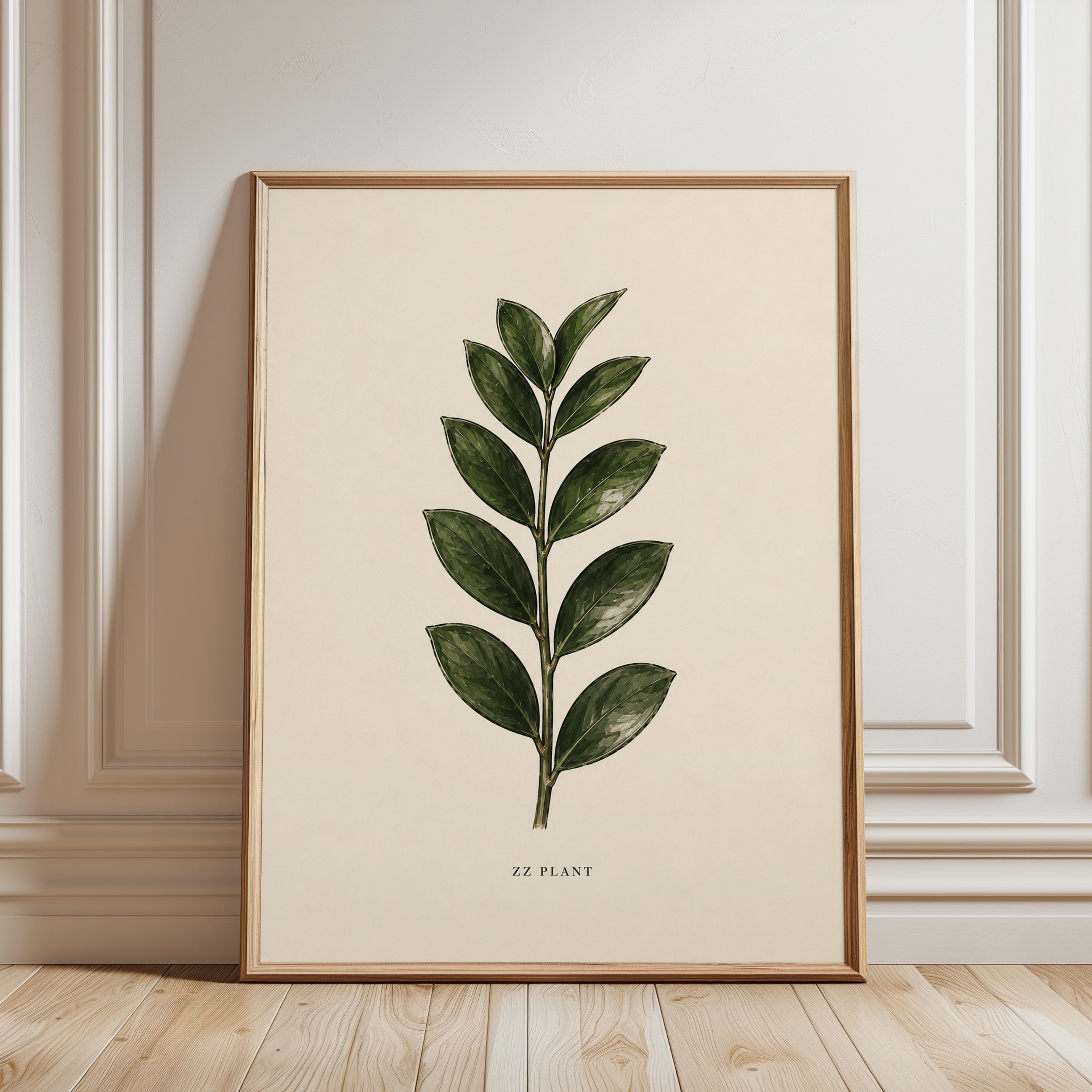 ZZ Plant Botanical Print: Vintage Illustration Wall Art - framed detail