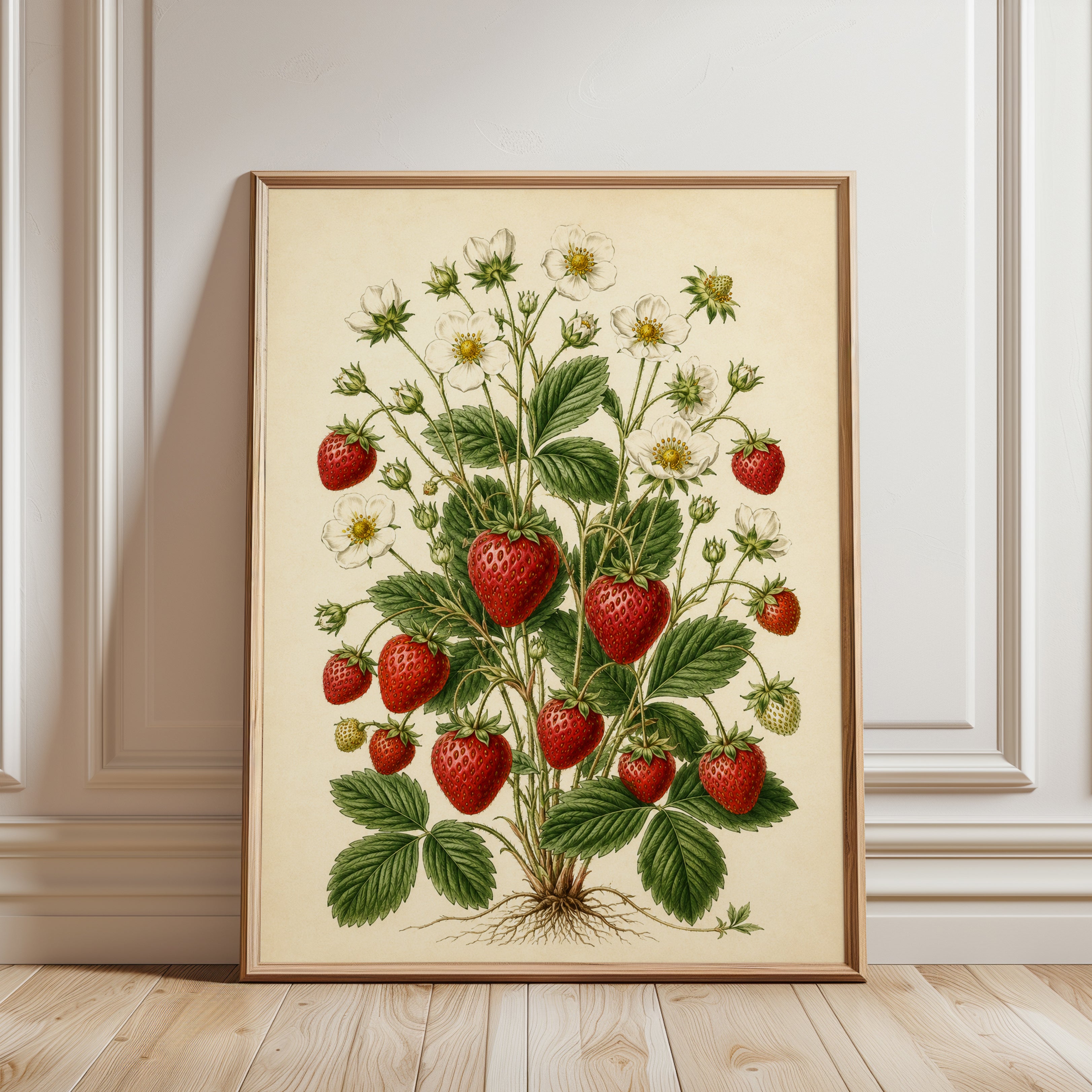 Strawberry Botanical Print — Vintage Illustration - framed detail