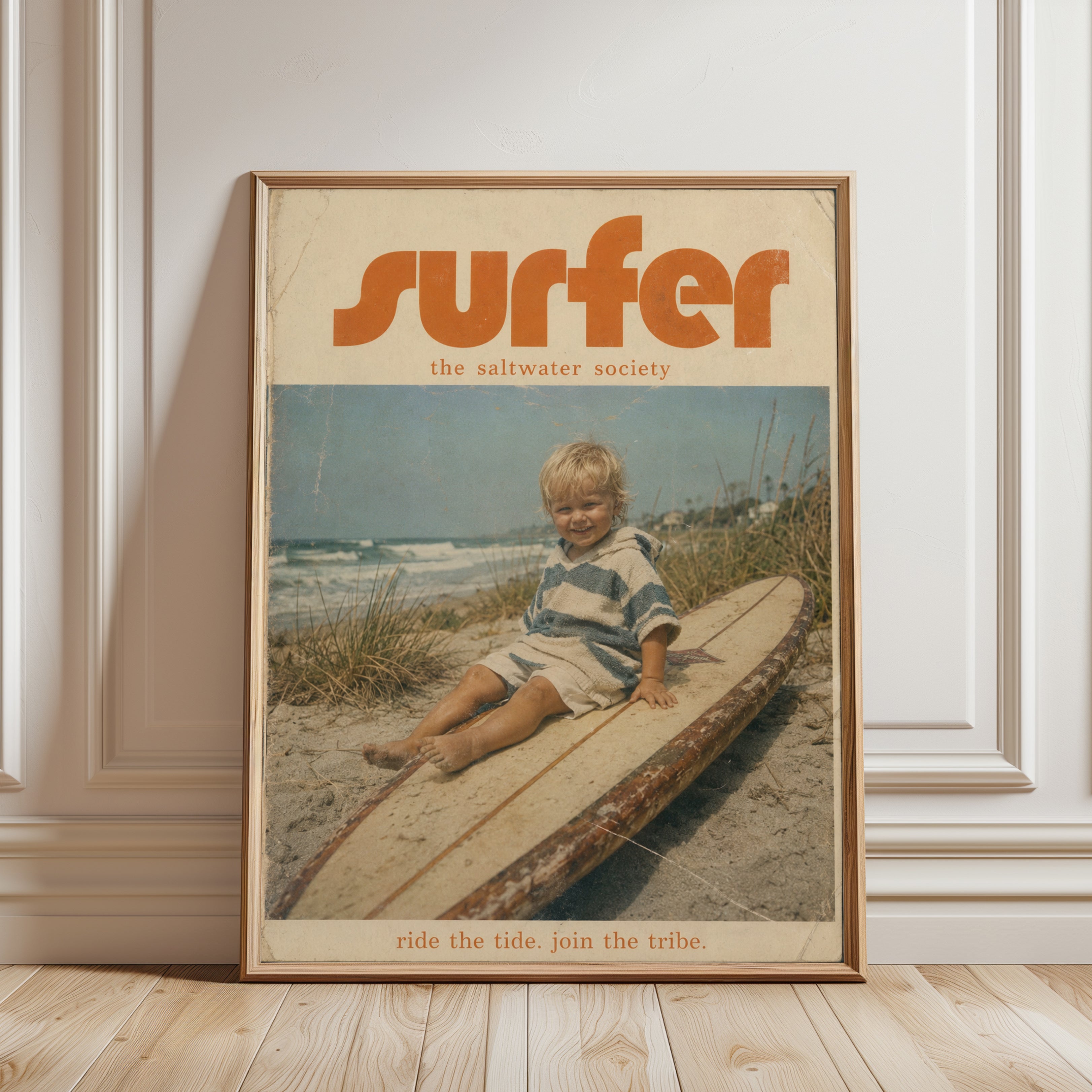 Vintage Surfer Magazine Cover Print: Retro Beach Photography - framed detail