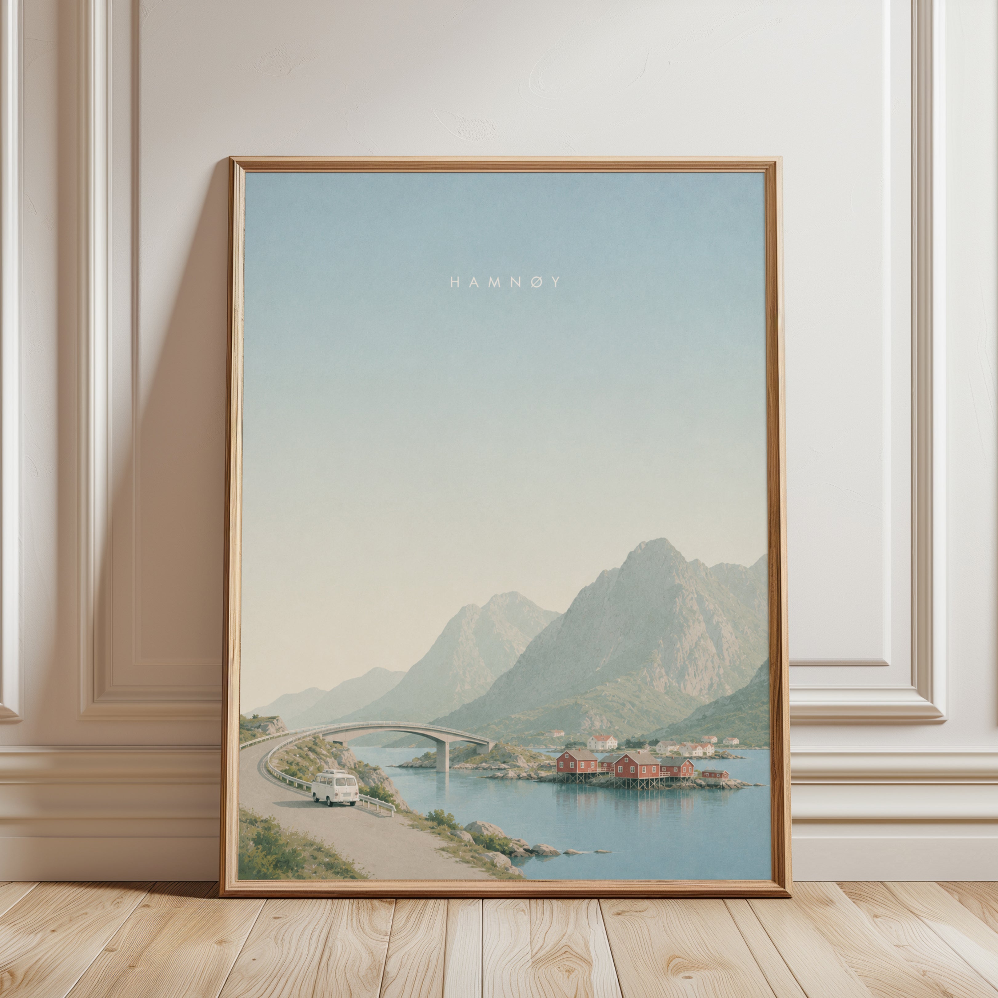 Hamnøy Norway Coastal Print: Minimalist Scandinavian Landscape - framed detail