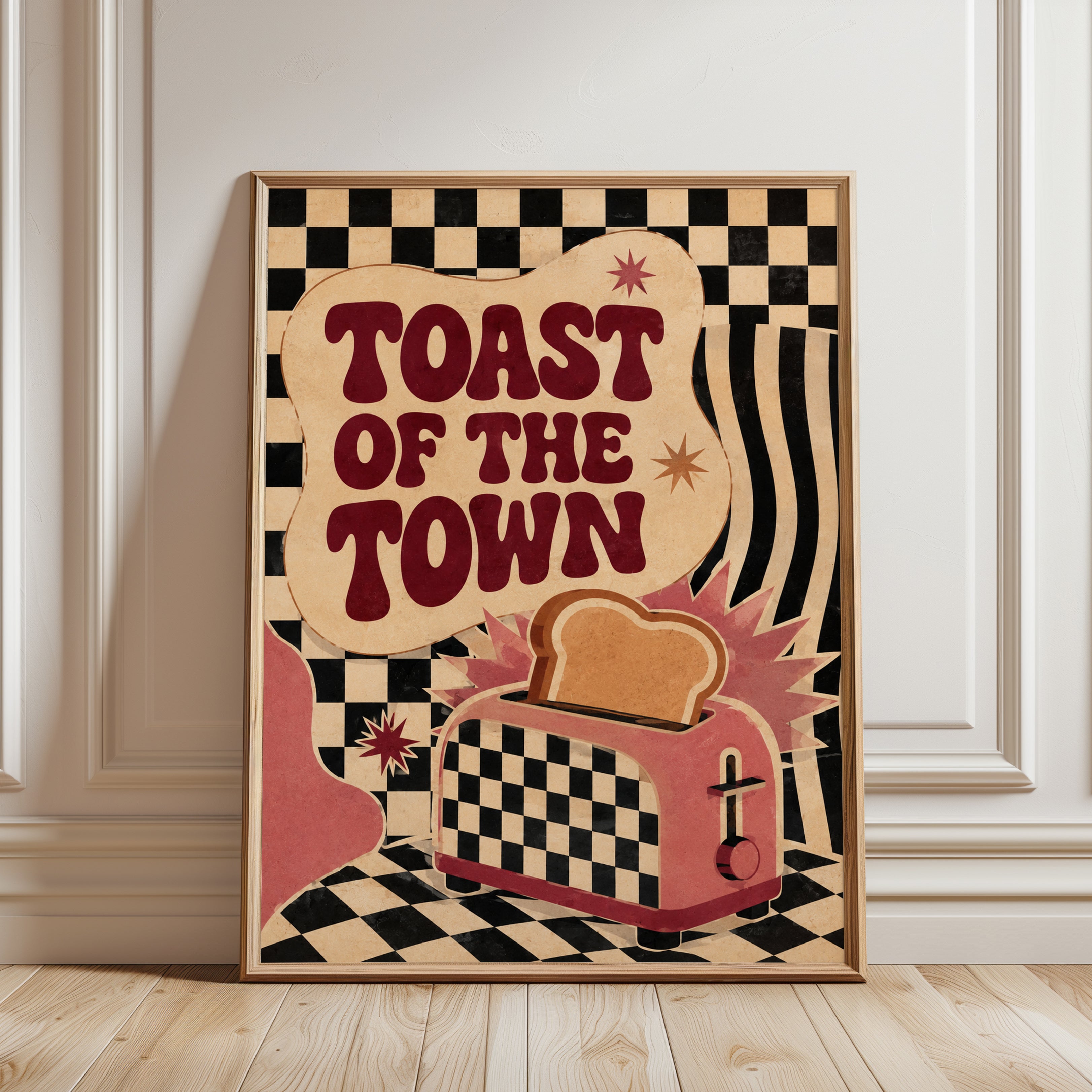 Retro Toaster Print: 1970s Checkered Pattern - framed detail