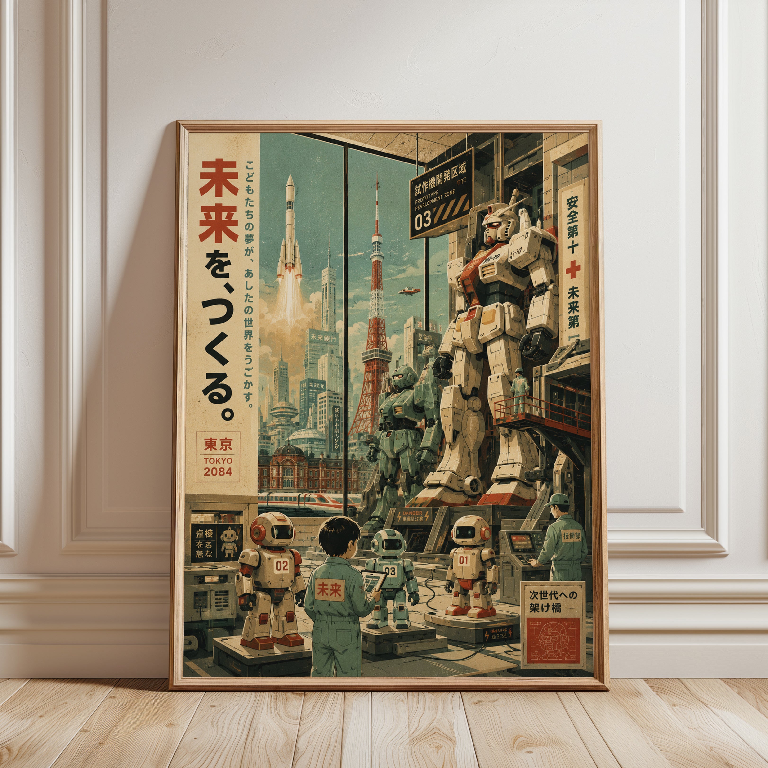 Retro Futuristic Poster – Tokyo Skyline Print - framed detail