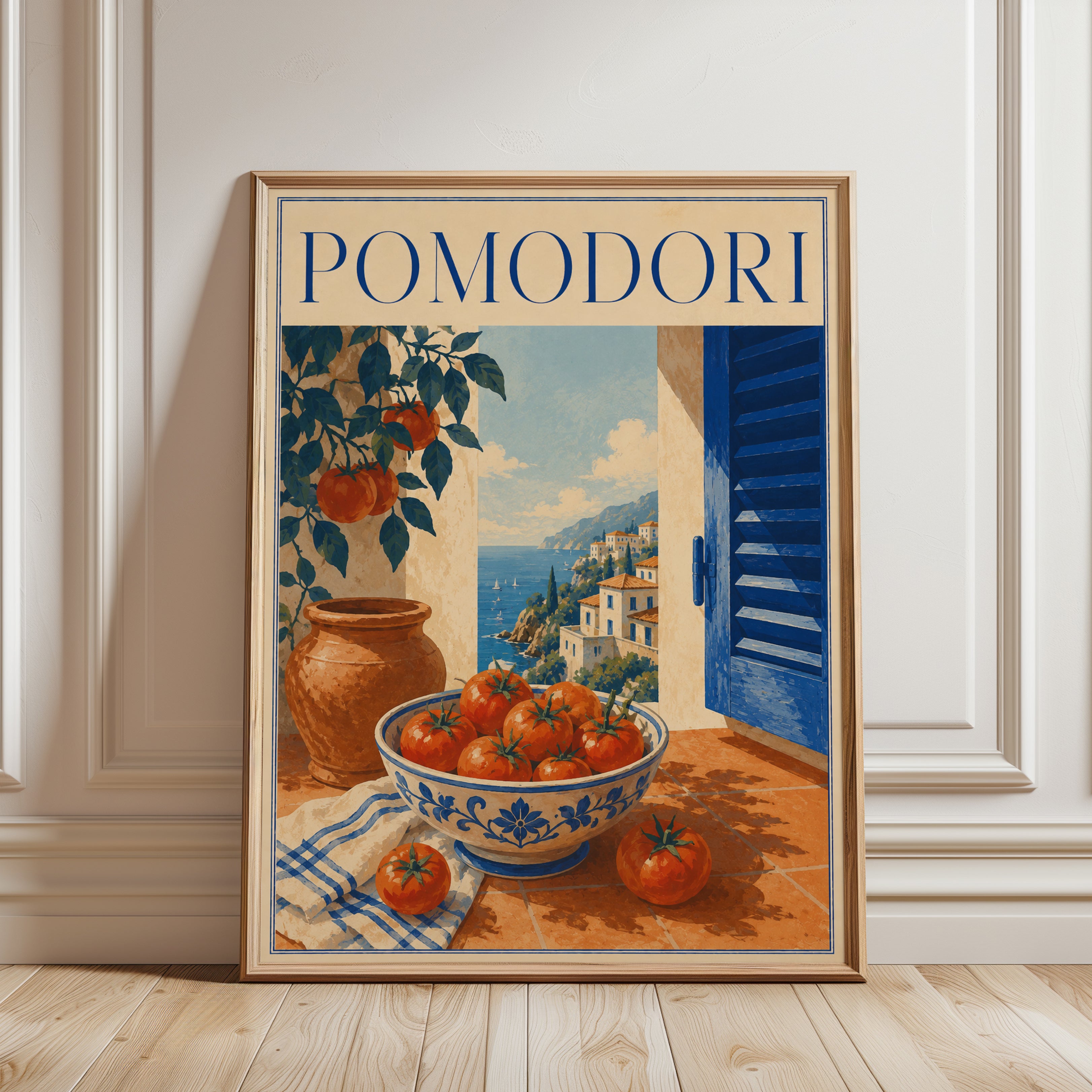 Amalfi Coast Tomato Print: Retro Mediterranean Art (Multiple Sizes) - framed detail