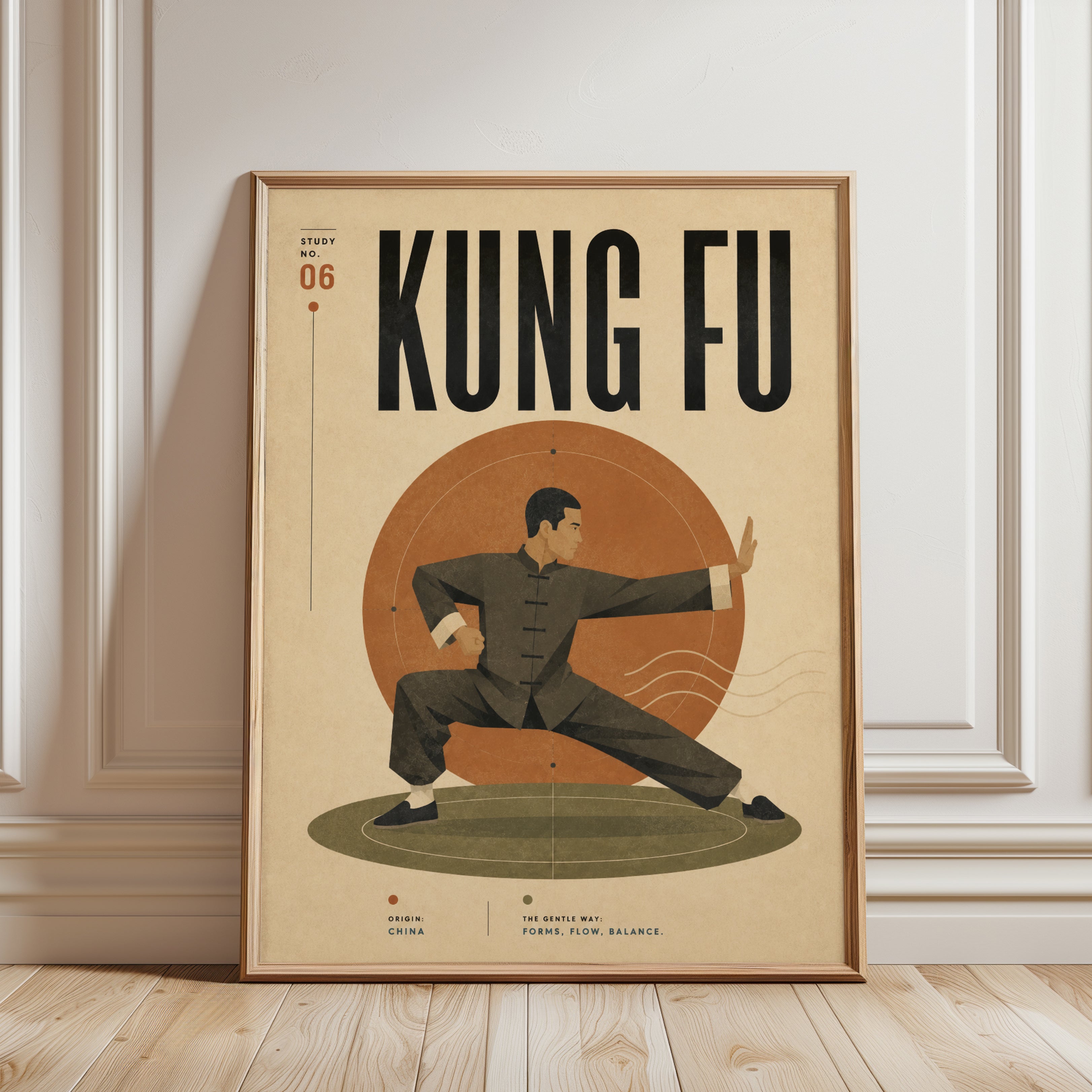 Vintage Kung Fu Art Print – Martial Arts Poster - framed detail