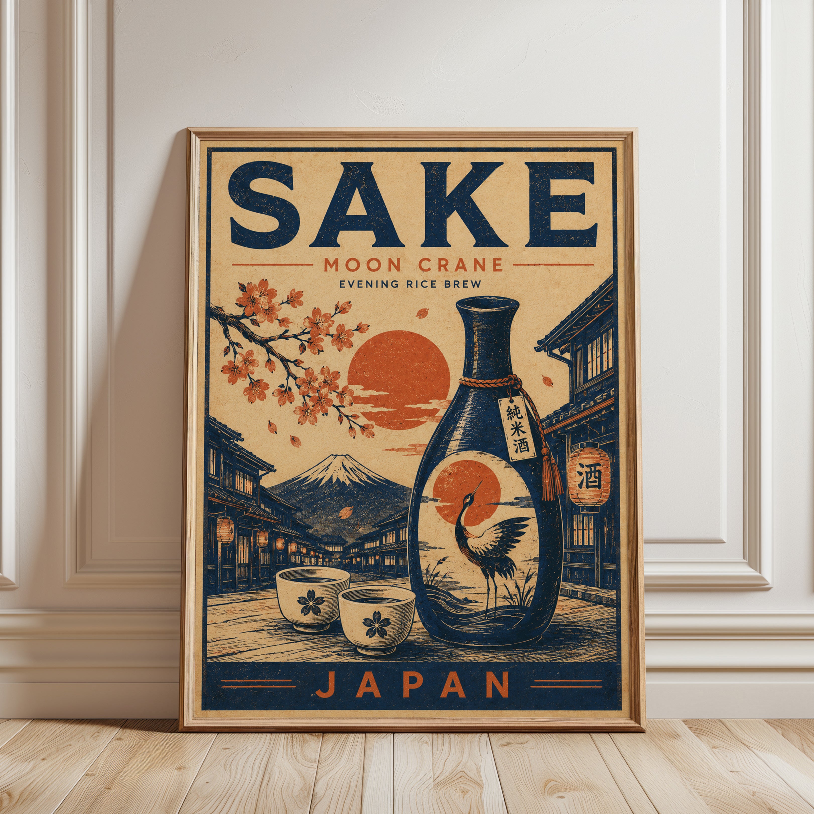 Japanese Sake Travel Poster – Vintage Style - framed detail