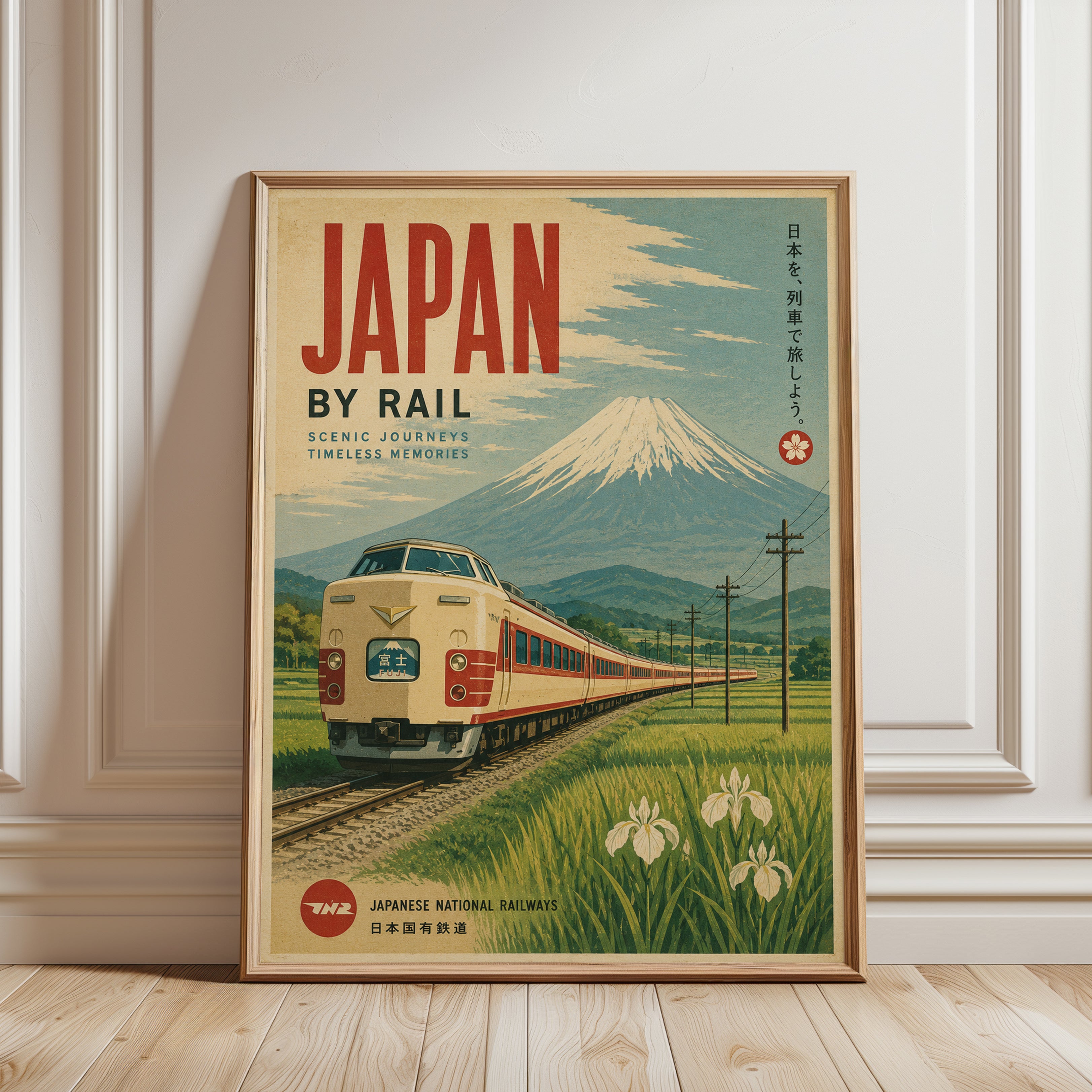 Japan Travel Poster – Vintage Railway Print - framed detail