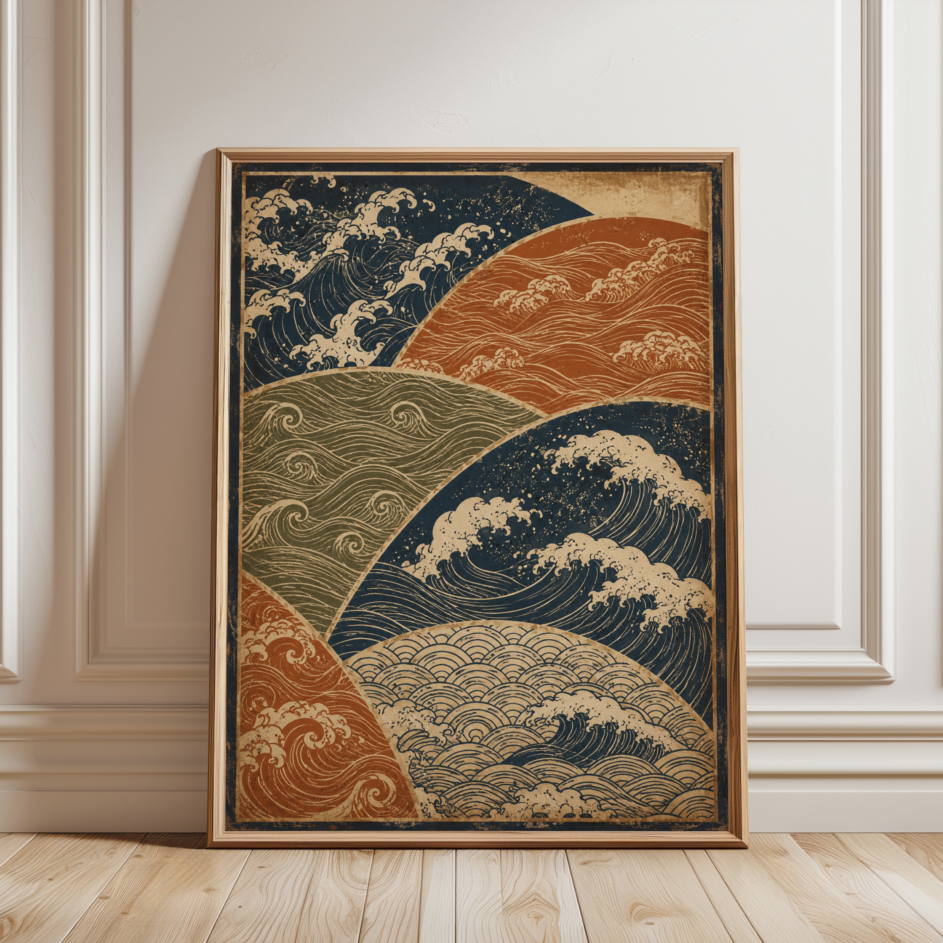 Japanese Wave Print: Ukiyo-e Style Coastal Wall Art (A4 to Large) - framed detail