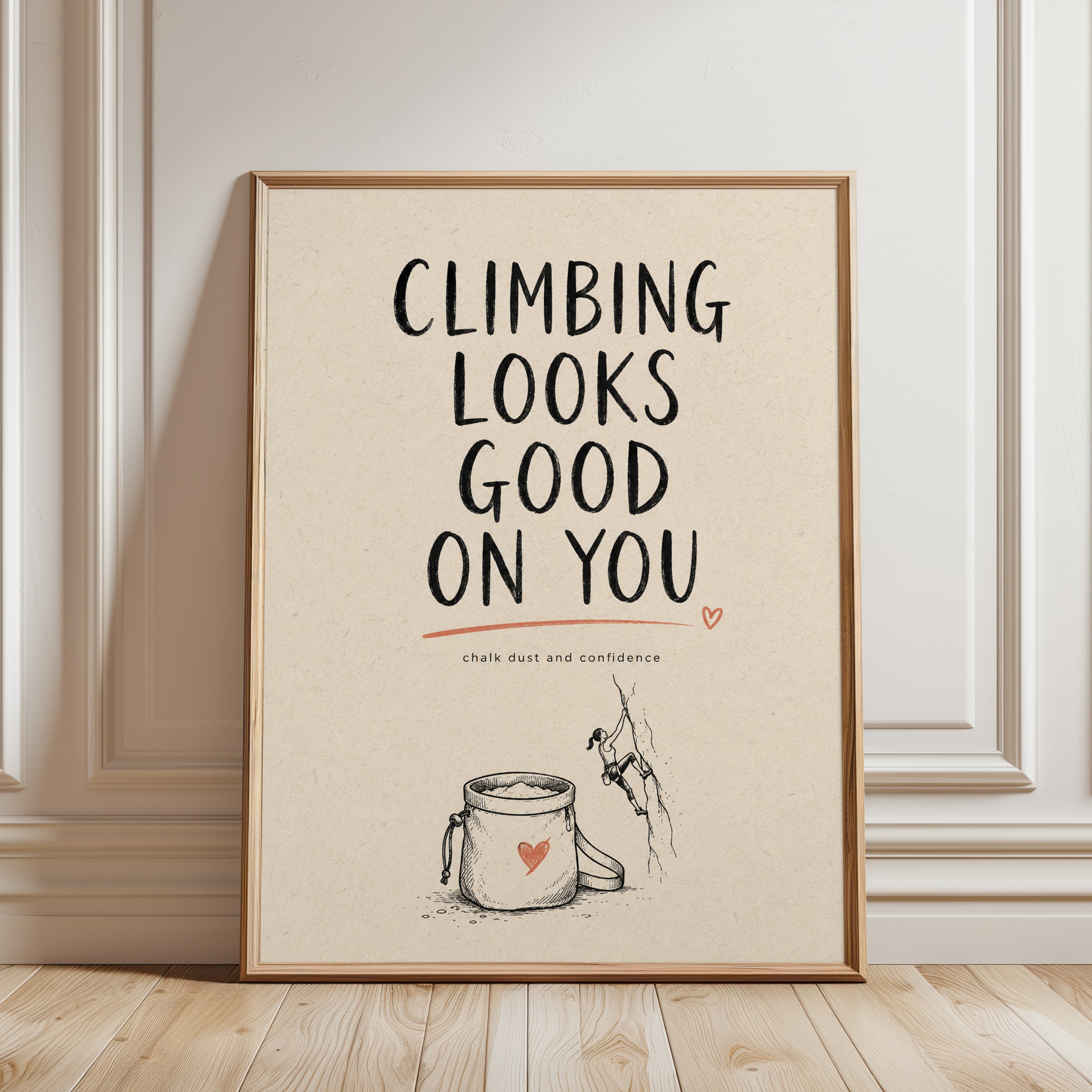 Rock Climbing Wall Art – Motivational Quote Print - framed detail
