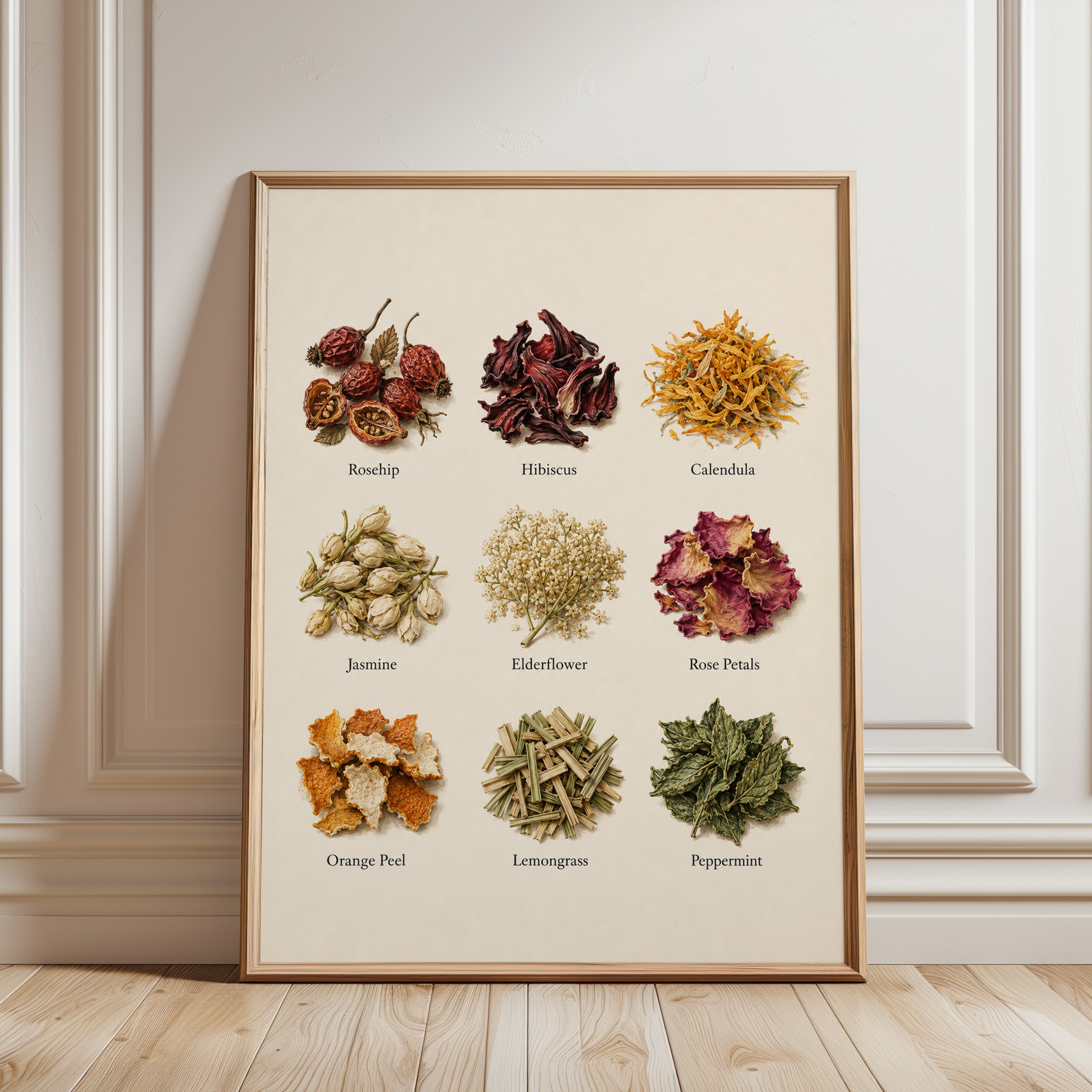 Botanical Tea Herbs Collection: Apothecary Wall Art Print - framed detail