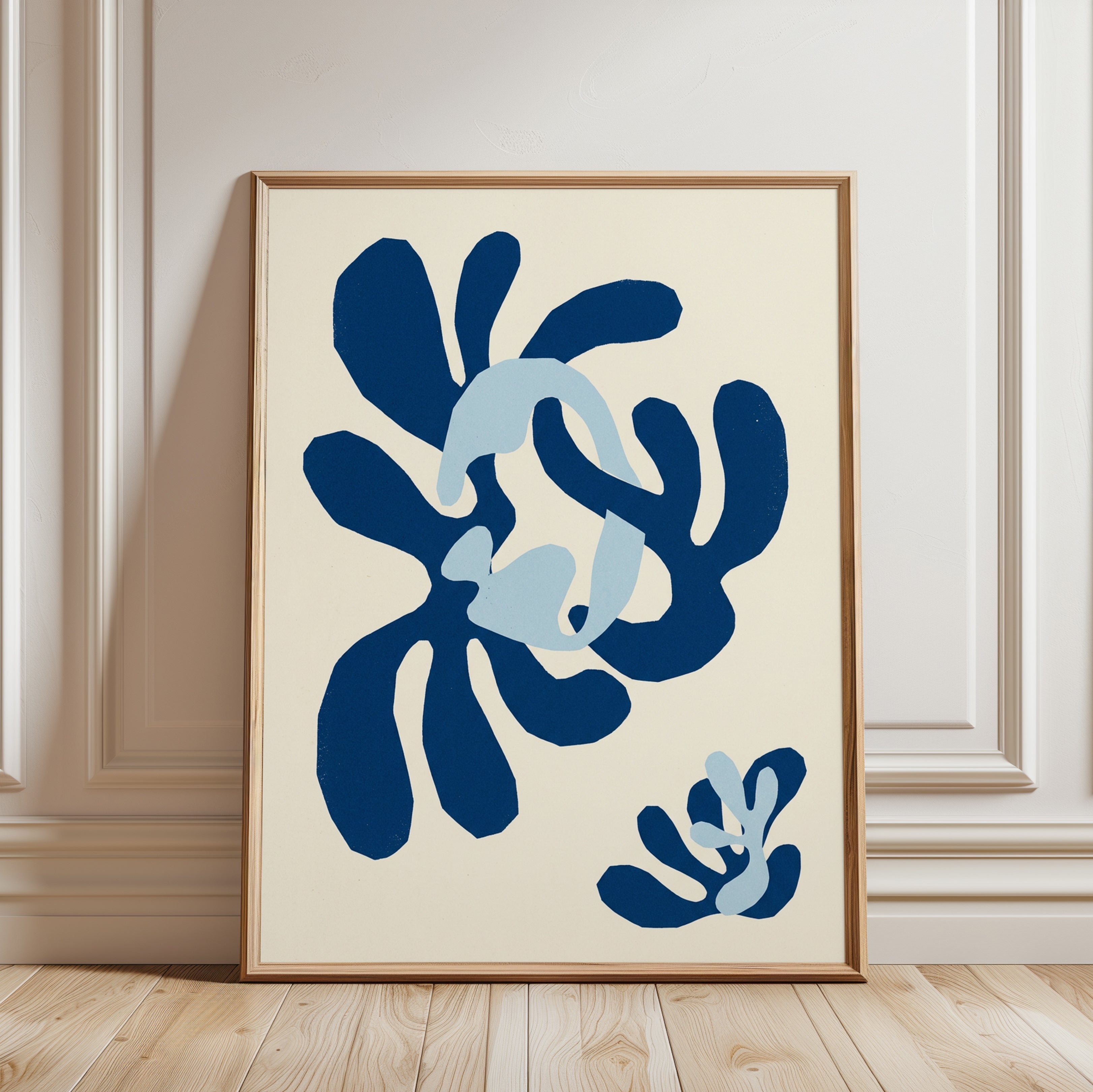 Matisse Cutout Style Art Print: Blue Organic Abstract Forms - framed detail