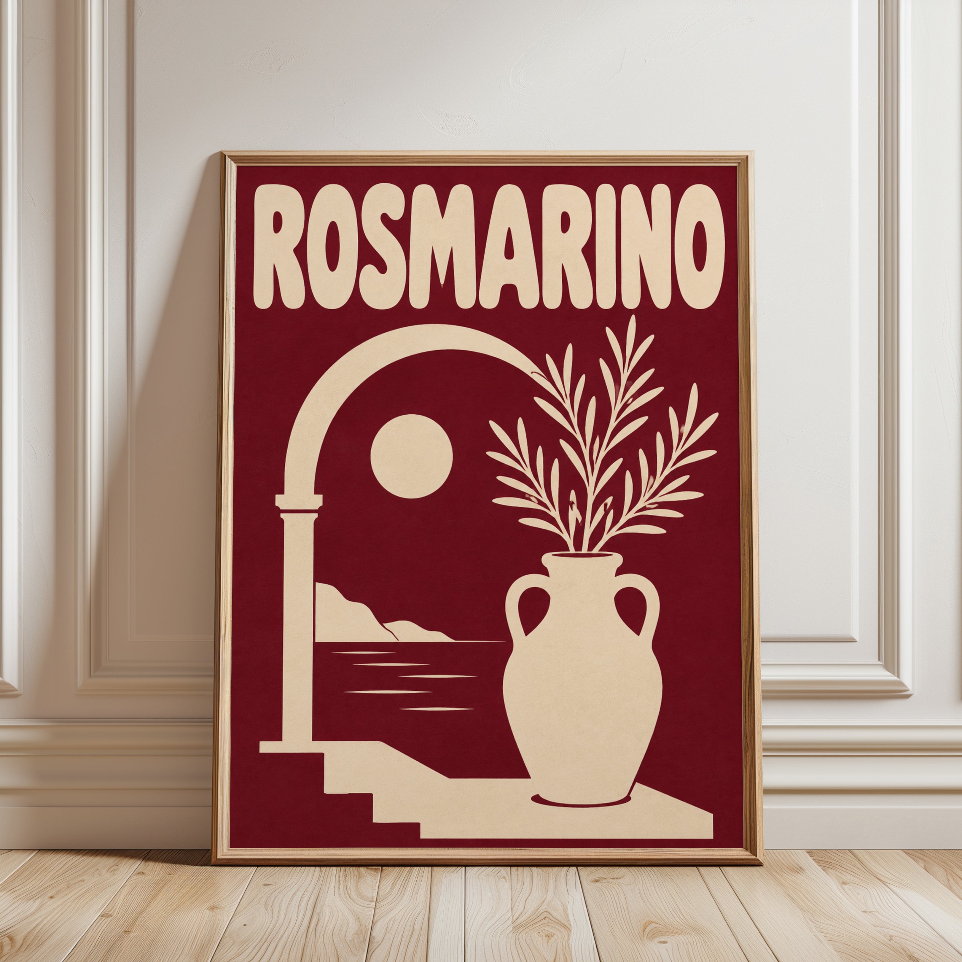 Rosmarino Travel Poster – Italian Riviera - framed detail