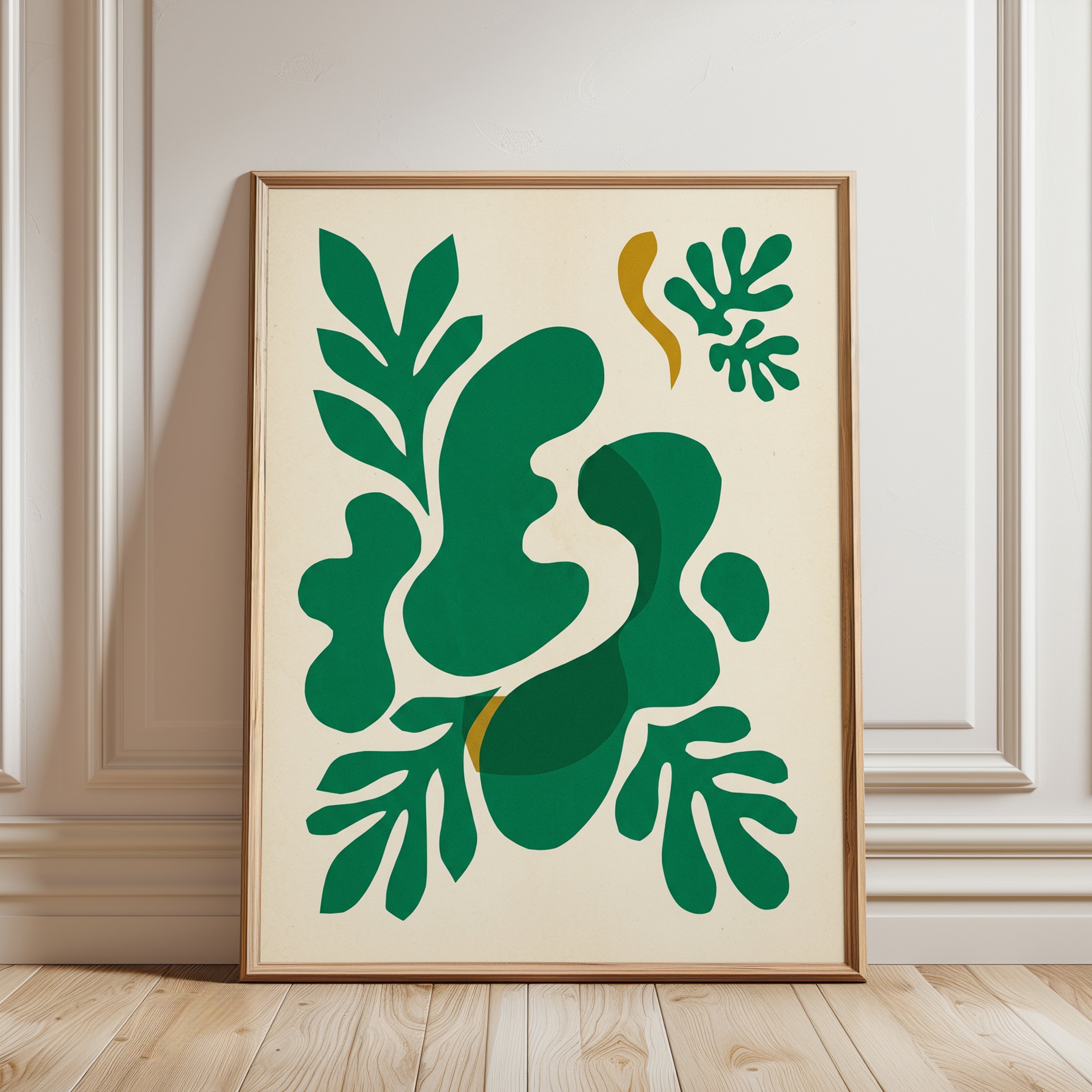 Abstract Green Botanical Cut-Out Art Print: Matisse Style - framed detail